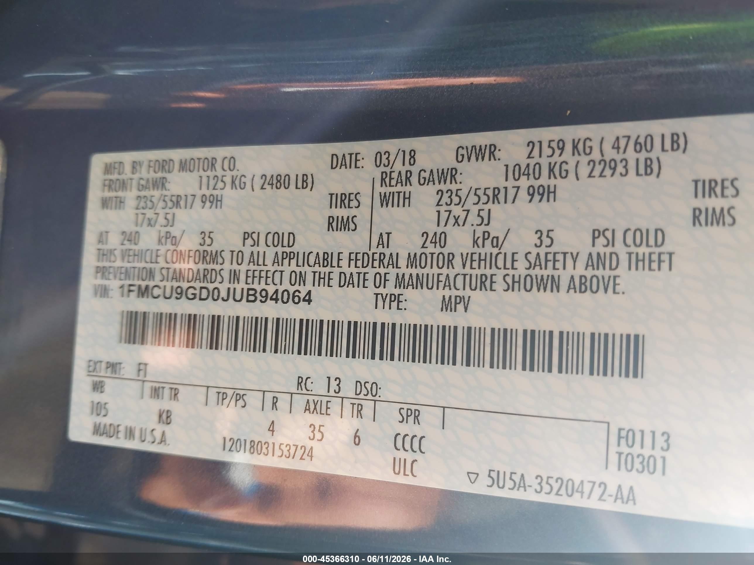 2018 Ford Escape Se Синий vin: 1FMCU9GD0JUB94064
