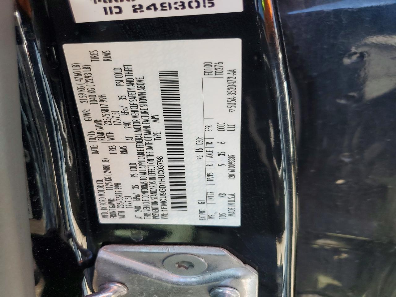 2017 Ford Escape Se Черный vin: 1FMCU9GD1HUC03798
