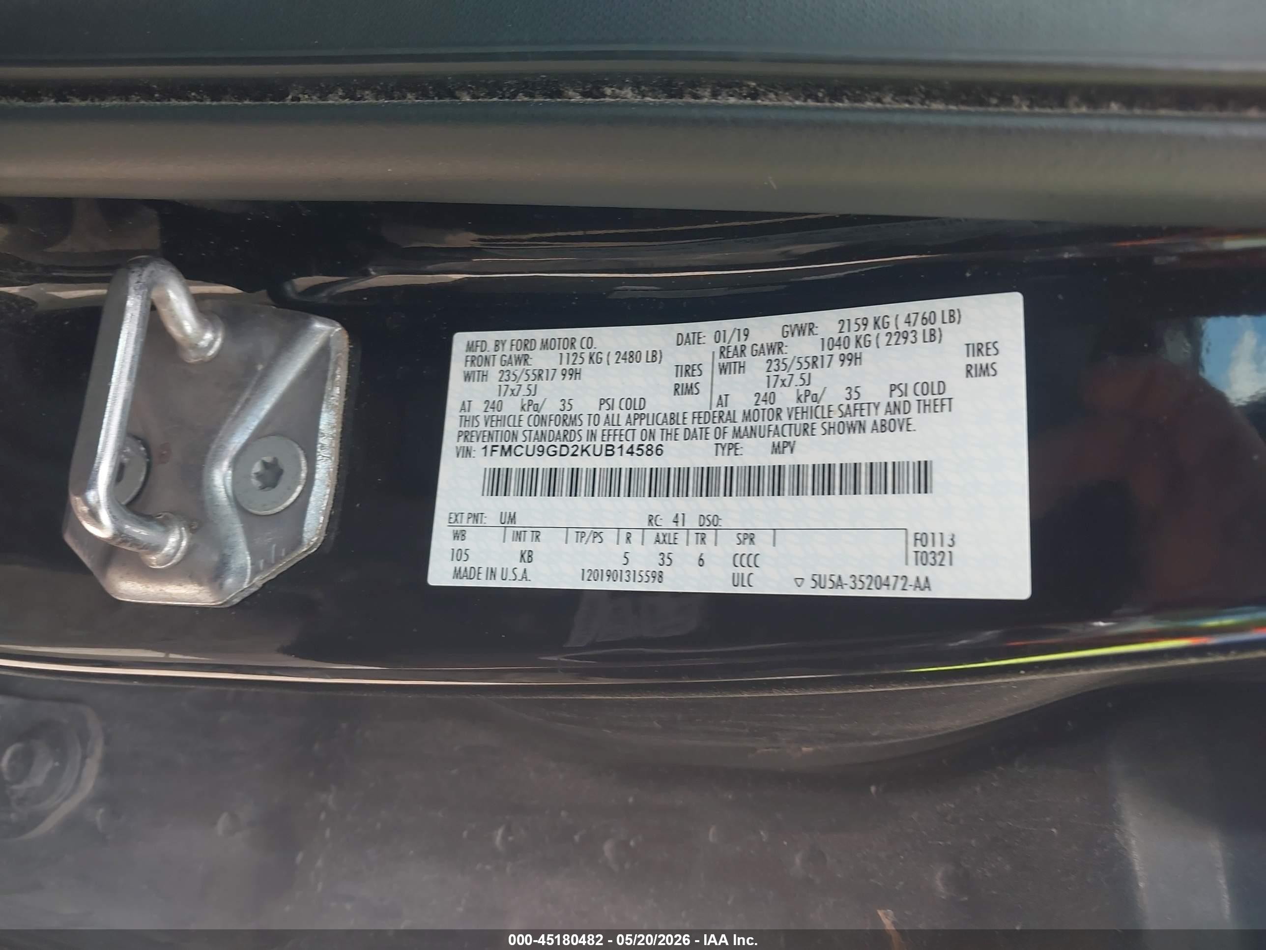 2019 Ford Escape Se Black vin: 1FMCU9GD2KUB14586
