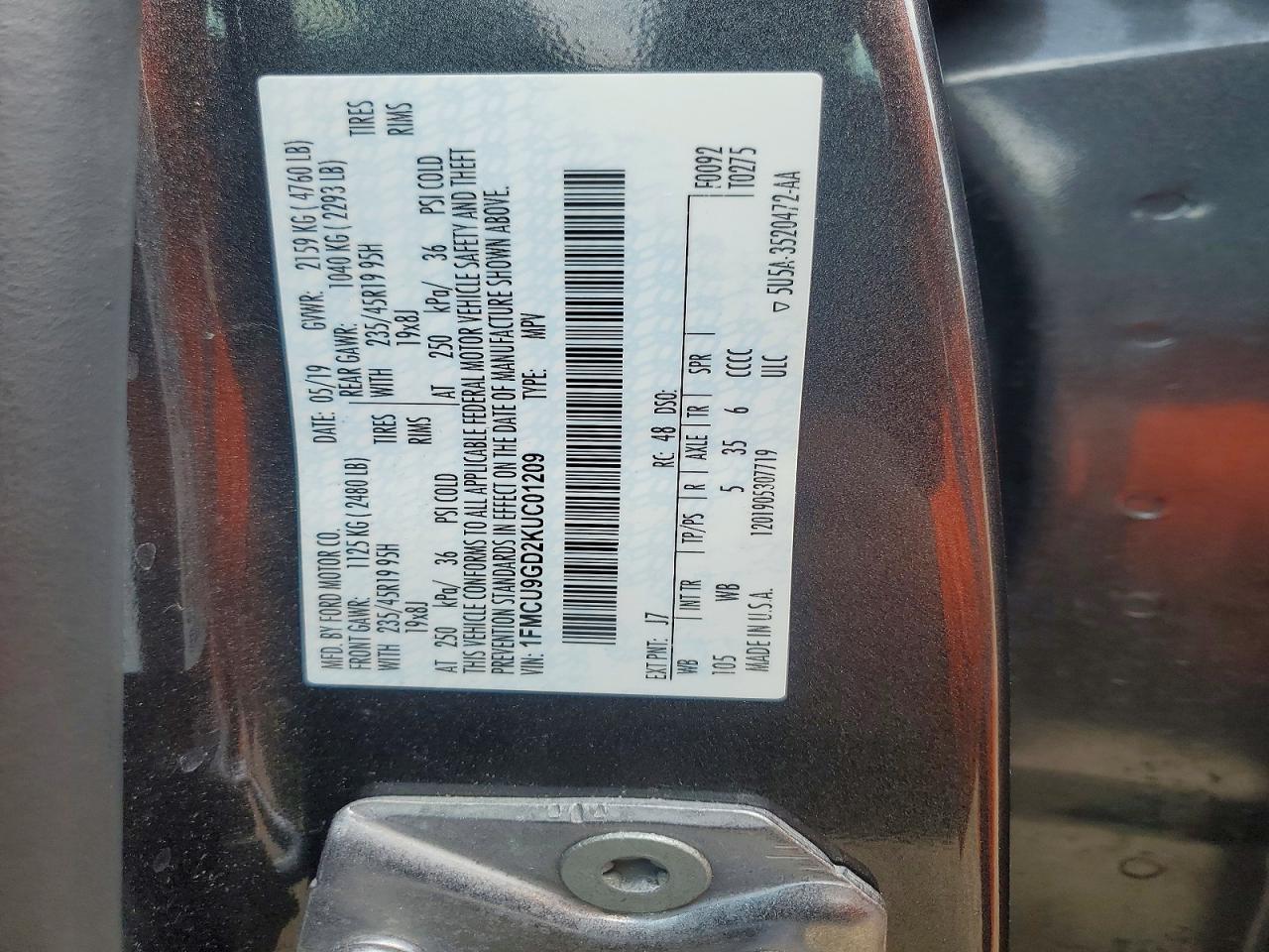 2019 Ford Escape Se Gray vin: 1FMCU9GD2KUC01209