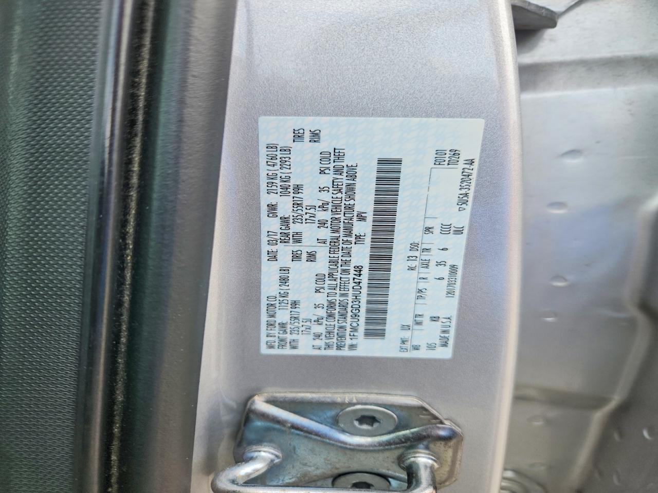 2017 Ford Escape Se Silver vin: 1FMCU9GD3HUD47448