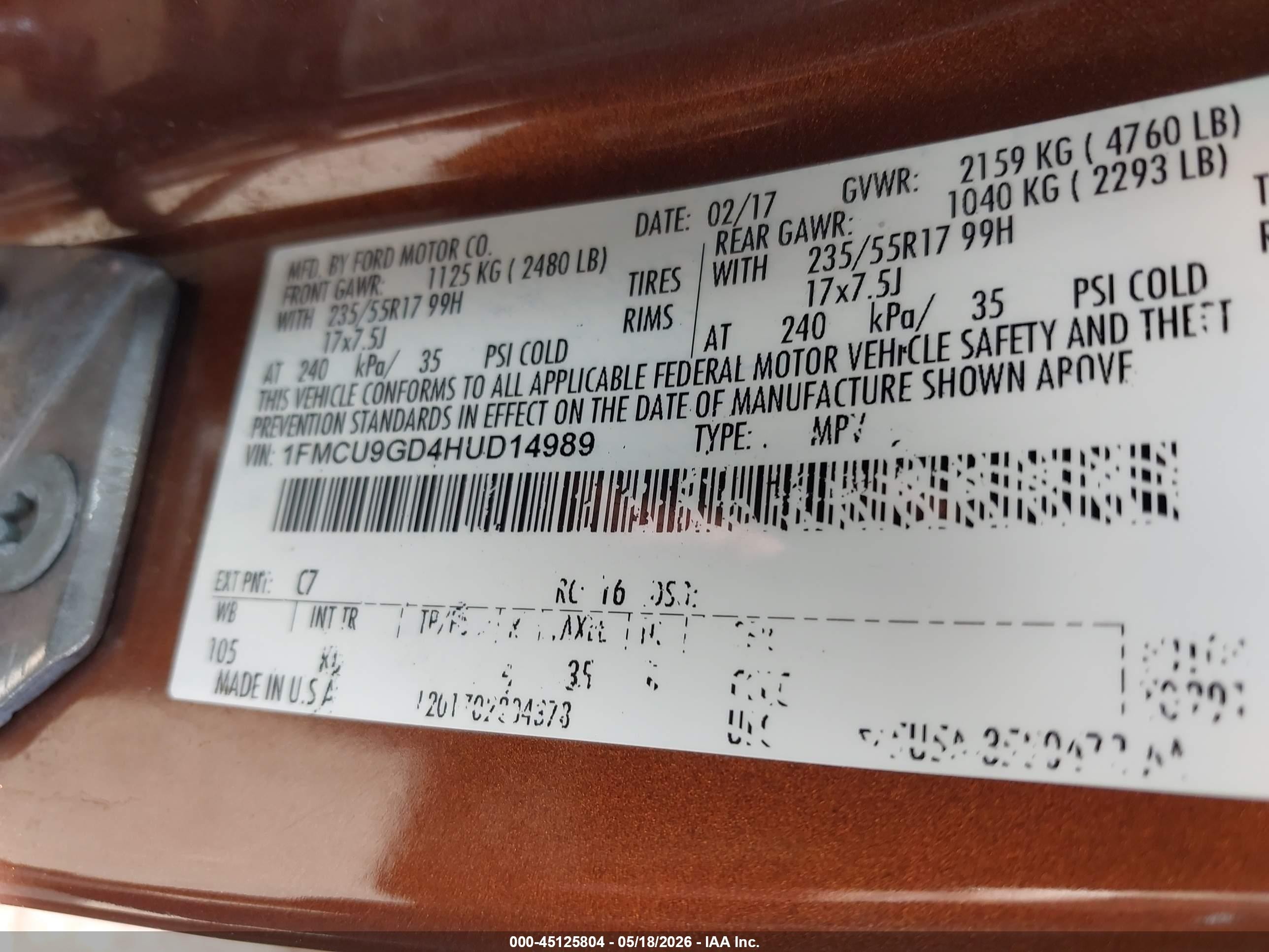 2017 Ford Escape Se Orange vin: 1FMCU9GD4HUD14989