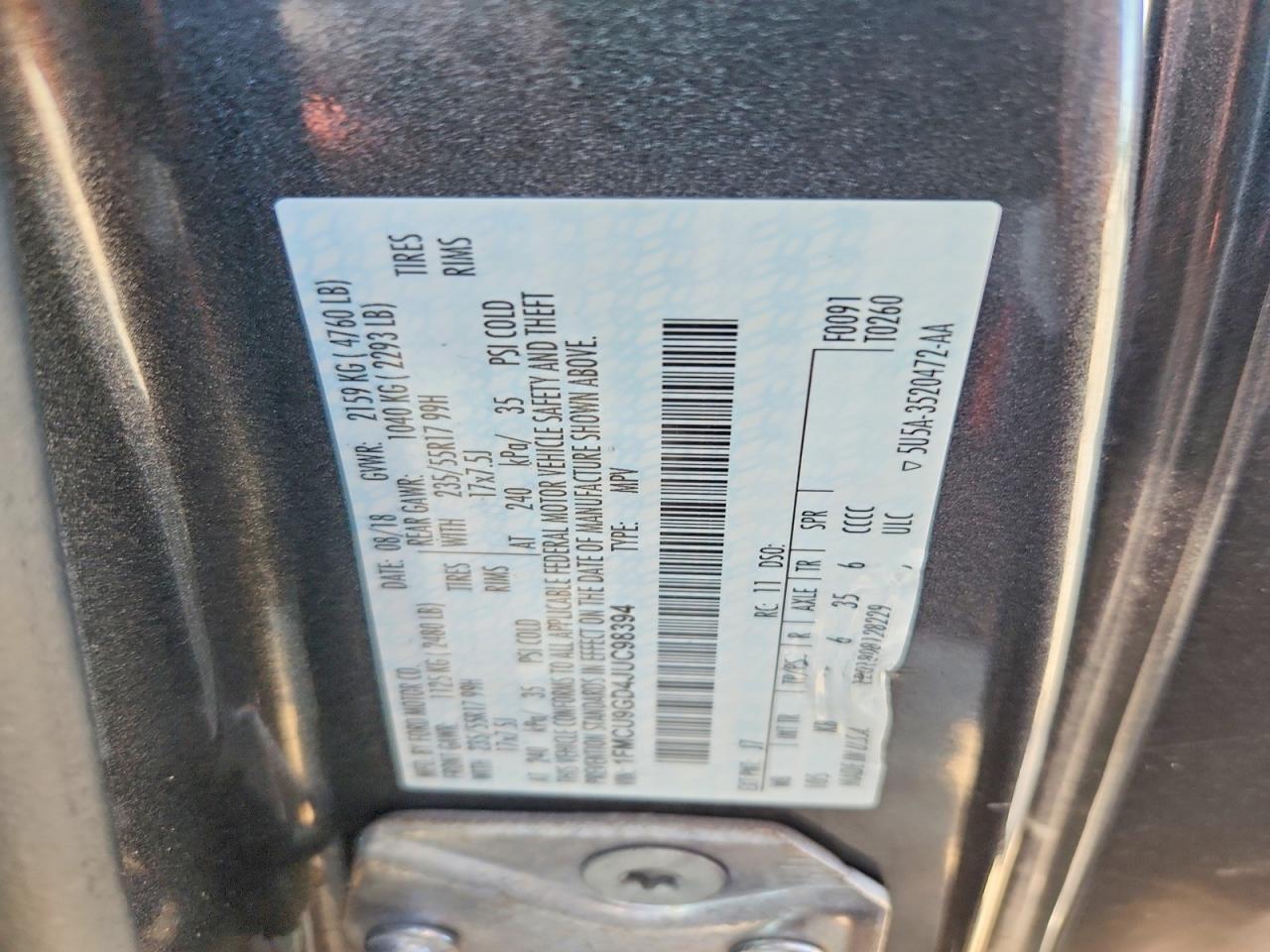 2018 Ford Escape Se Gray vin: 1FMCU9GD4JUC98394
