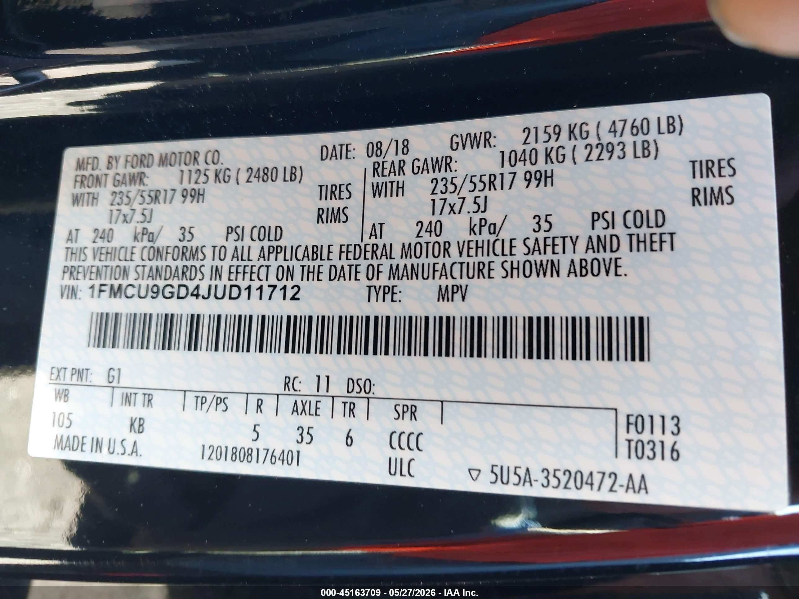 2018 Ford Escape Se Черный vin: 1FMCU9GD4JUD11712