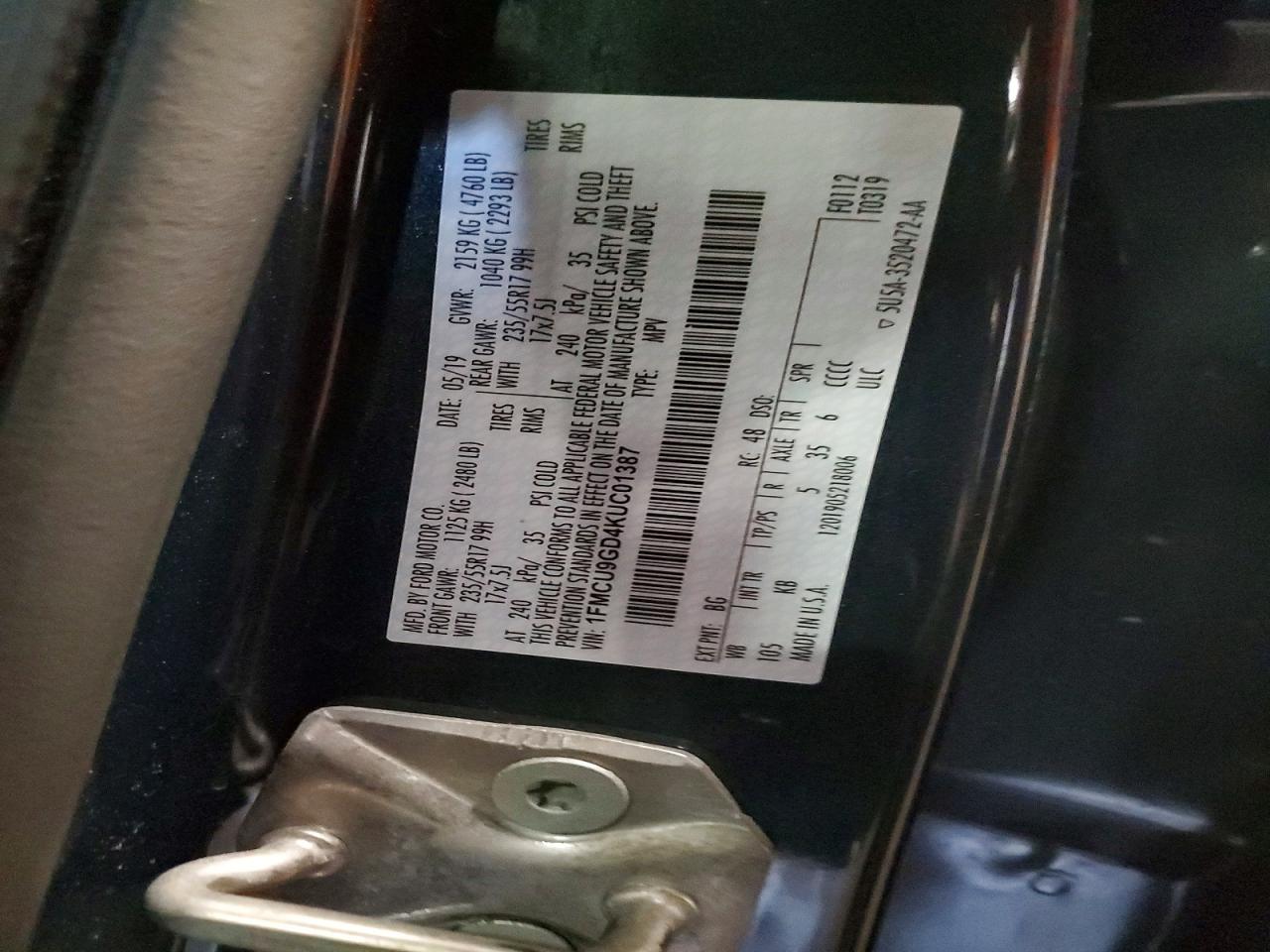 2019 Ford Escape Se Blue vin: 1FMCU9GD4KUC01387