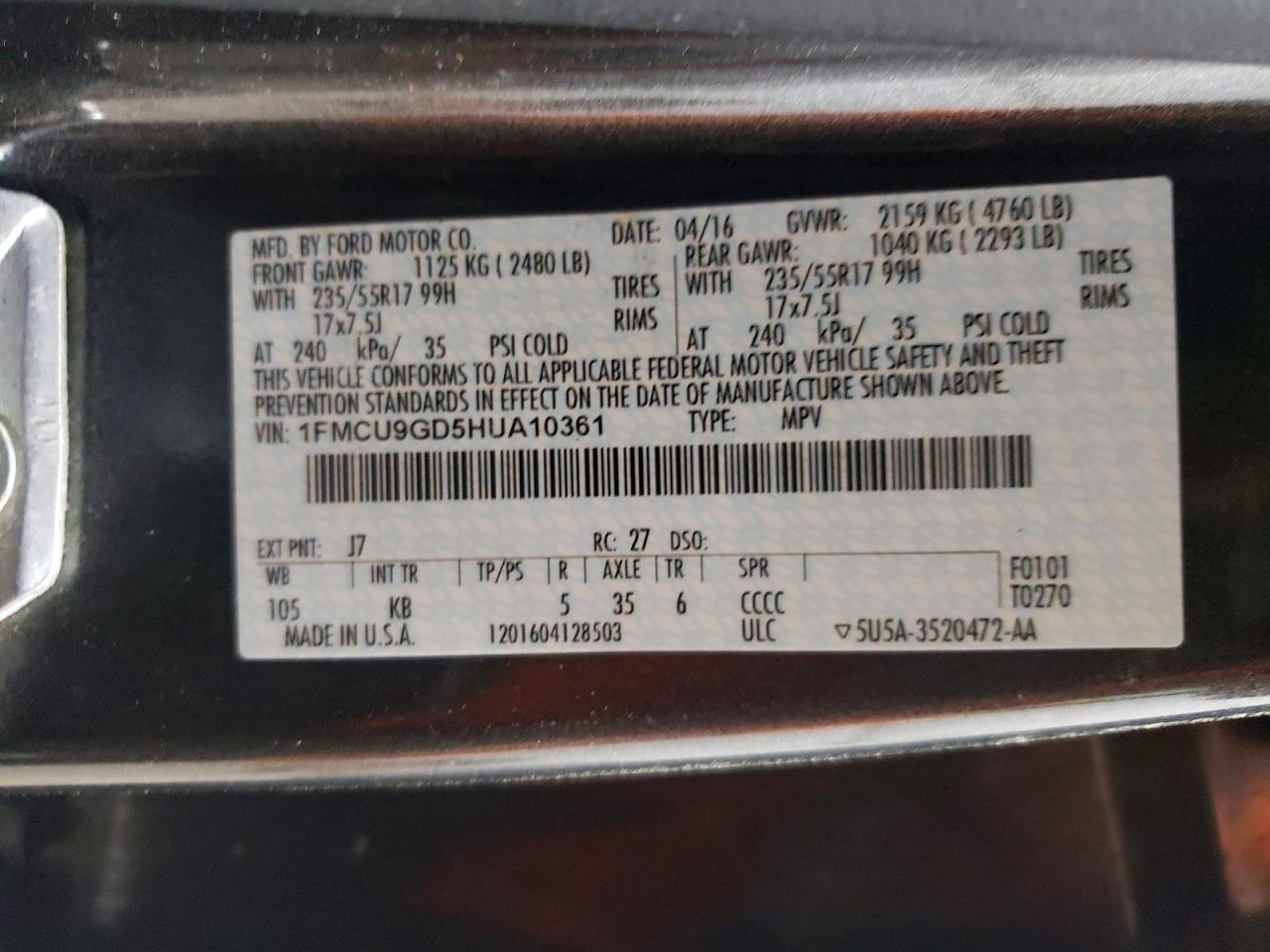 2017 Ford Escape Se Gray vin: 1FMCU9GD5HUA10361