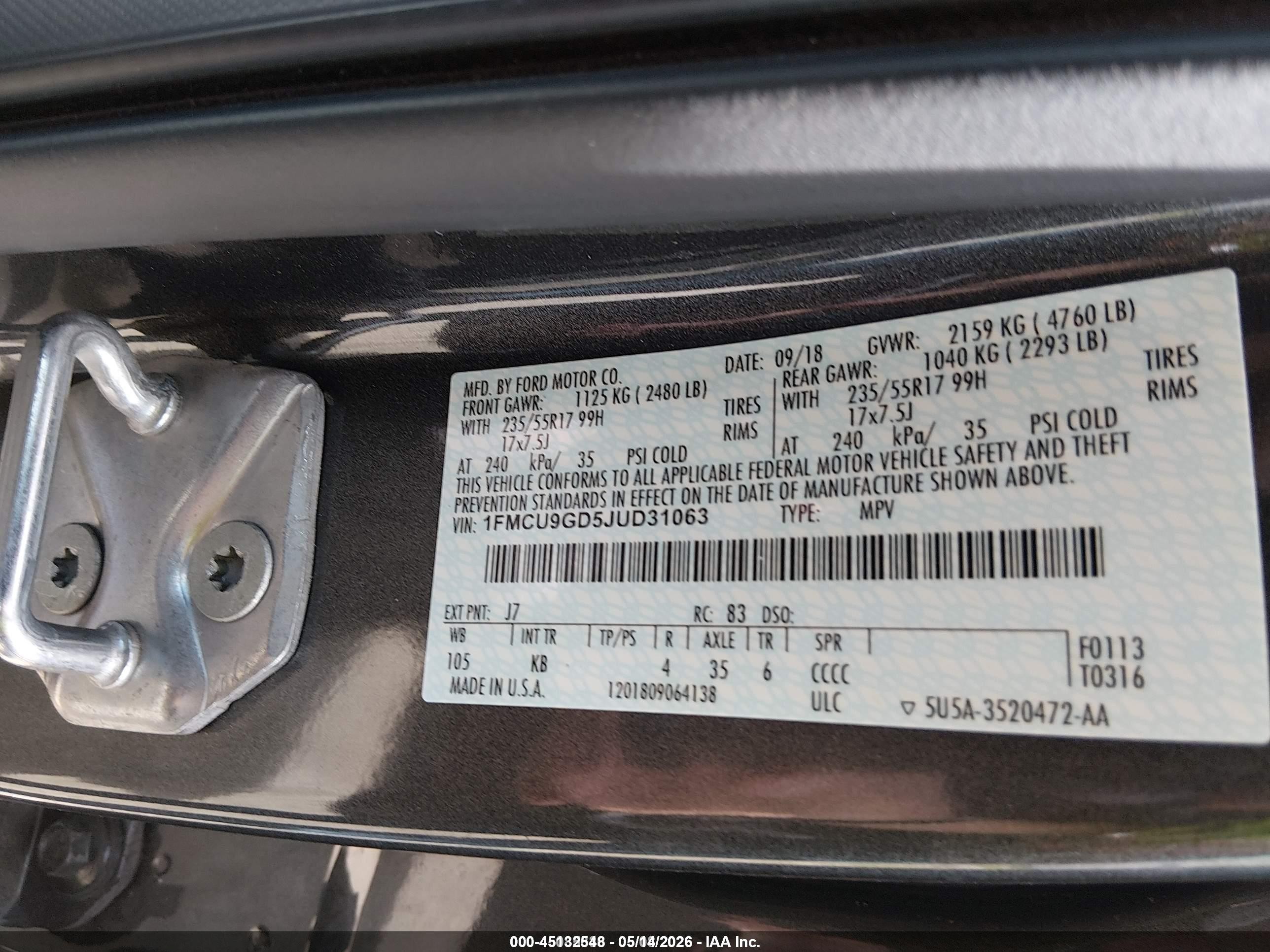 2018 Ford Escape Se Gray vin: 1FMCU9GD5JUD31063