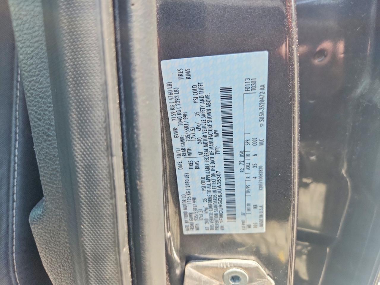 2018 Ford Escape Se Gray vin: 1FMCU9GD6JUA35307