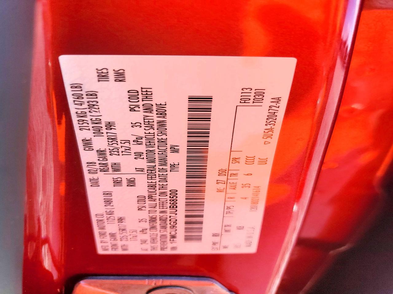 2018 Ford Escape Se Red vin: 1FMCU9GD7JUB68500