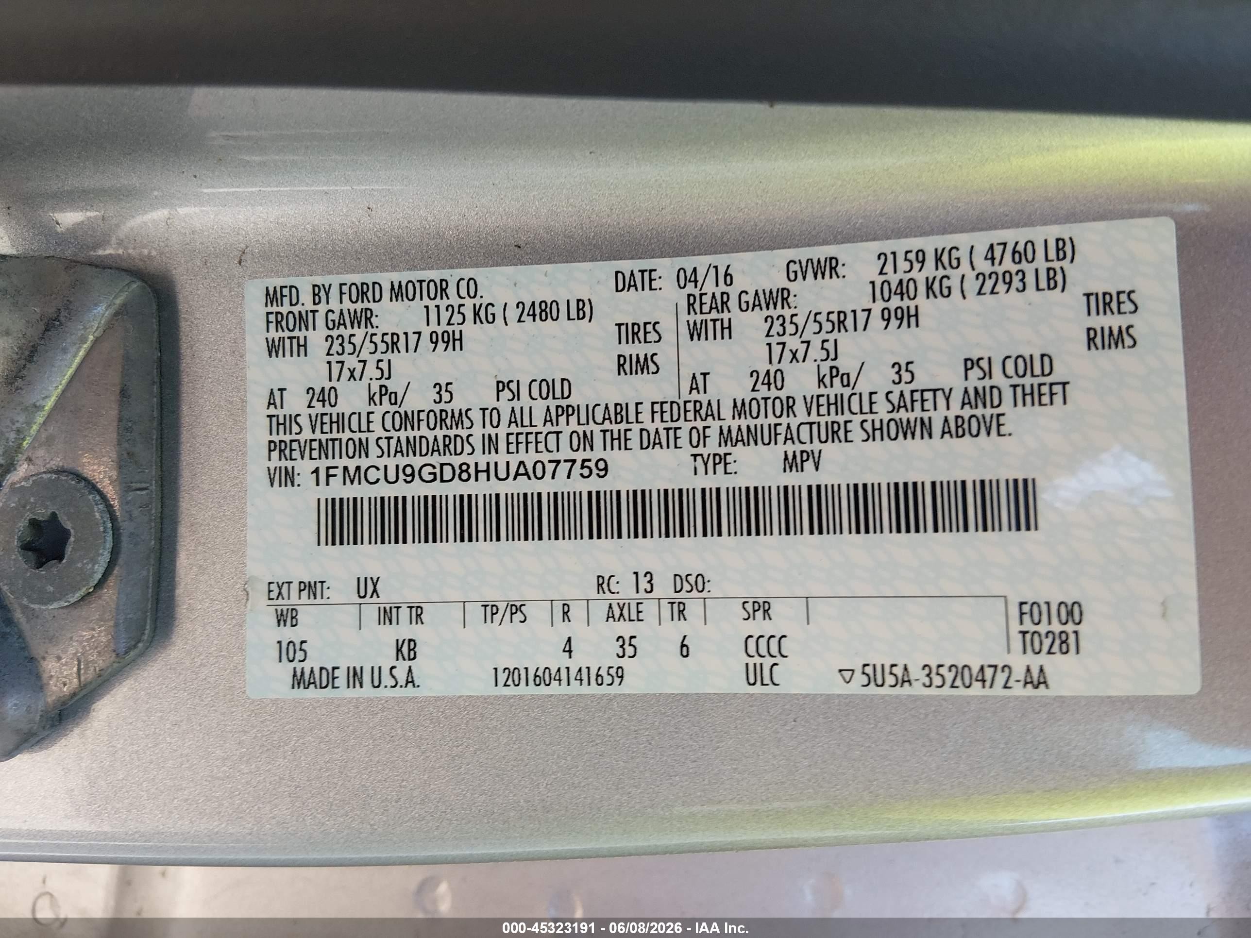 2017 Ford Escape Se Silver vin: 1FMCU9GD8HUA07759