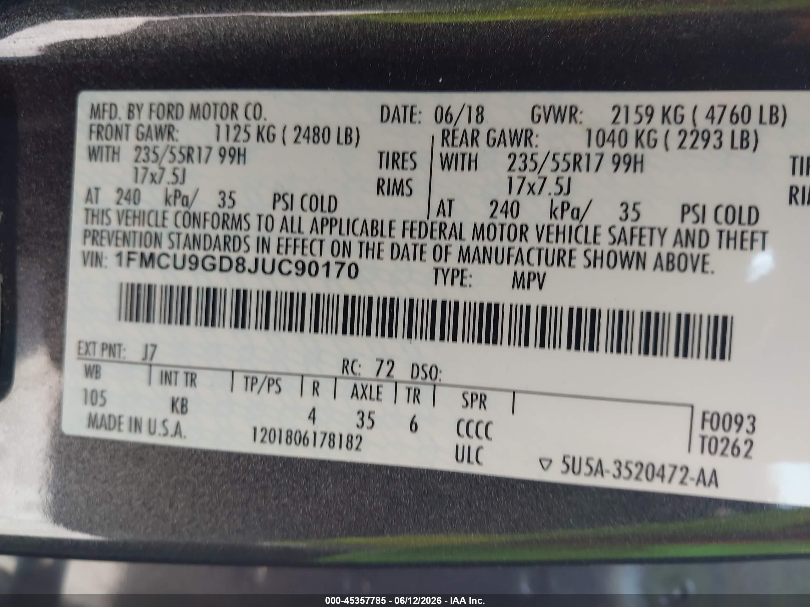 2018 Ford Escape Se Gray vin: 1FMCU9GD8JUC90170