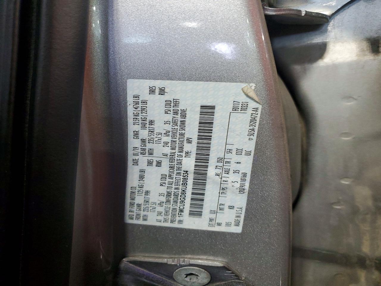 2019 Ford Escape Se Silver vin: 1FMCU9GD8KUB08534