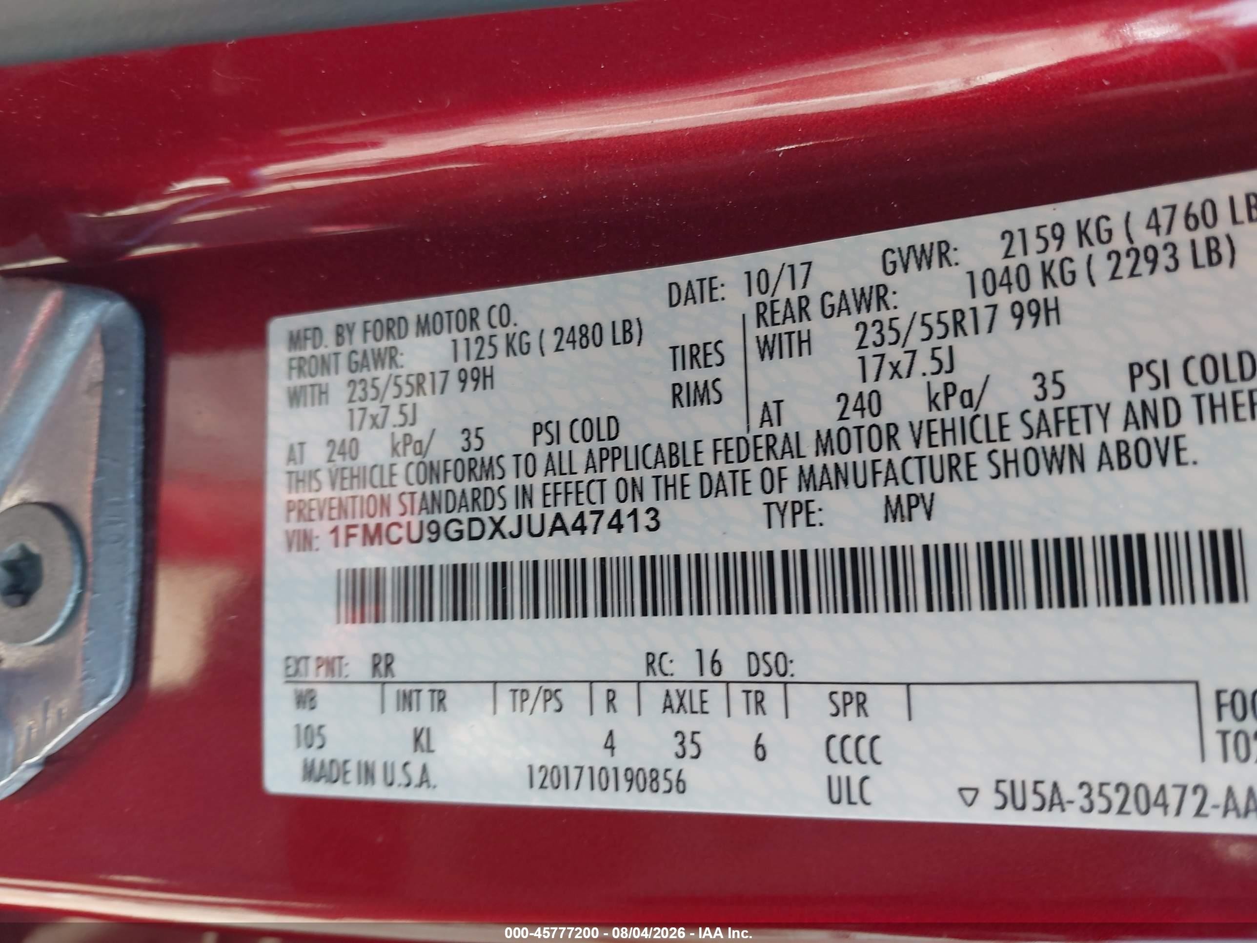 2018 Ford Escape Se Red vin: 1FMCU9GDXJUA47413
