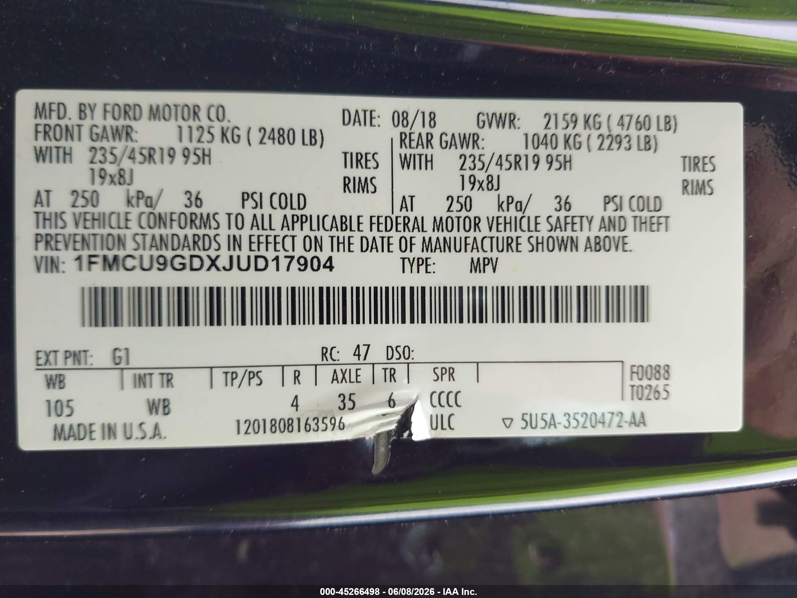 2018 Ford Escape Se Black vin: 1FMCU9GDXJUD17904