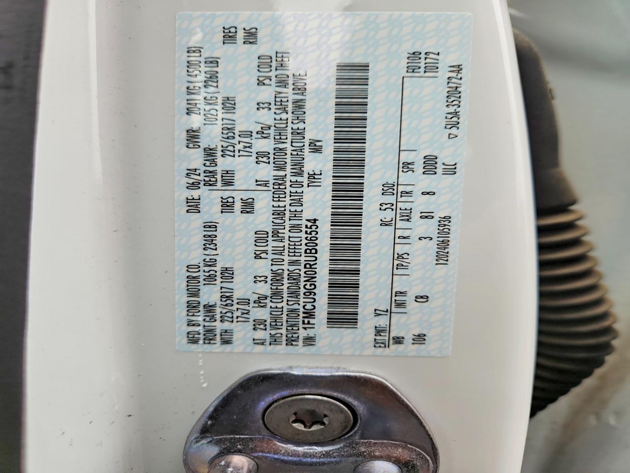 2024 Ford Escape Active White vin: 1FMCU9GN0RUB06554