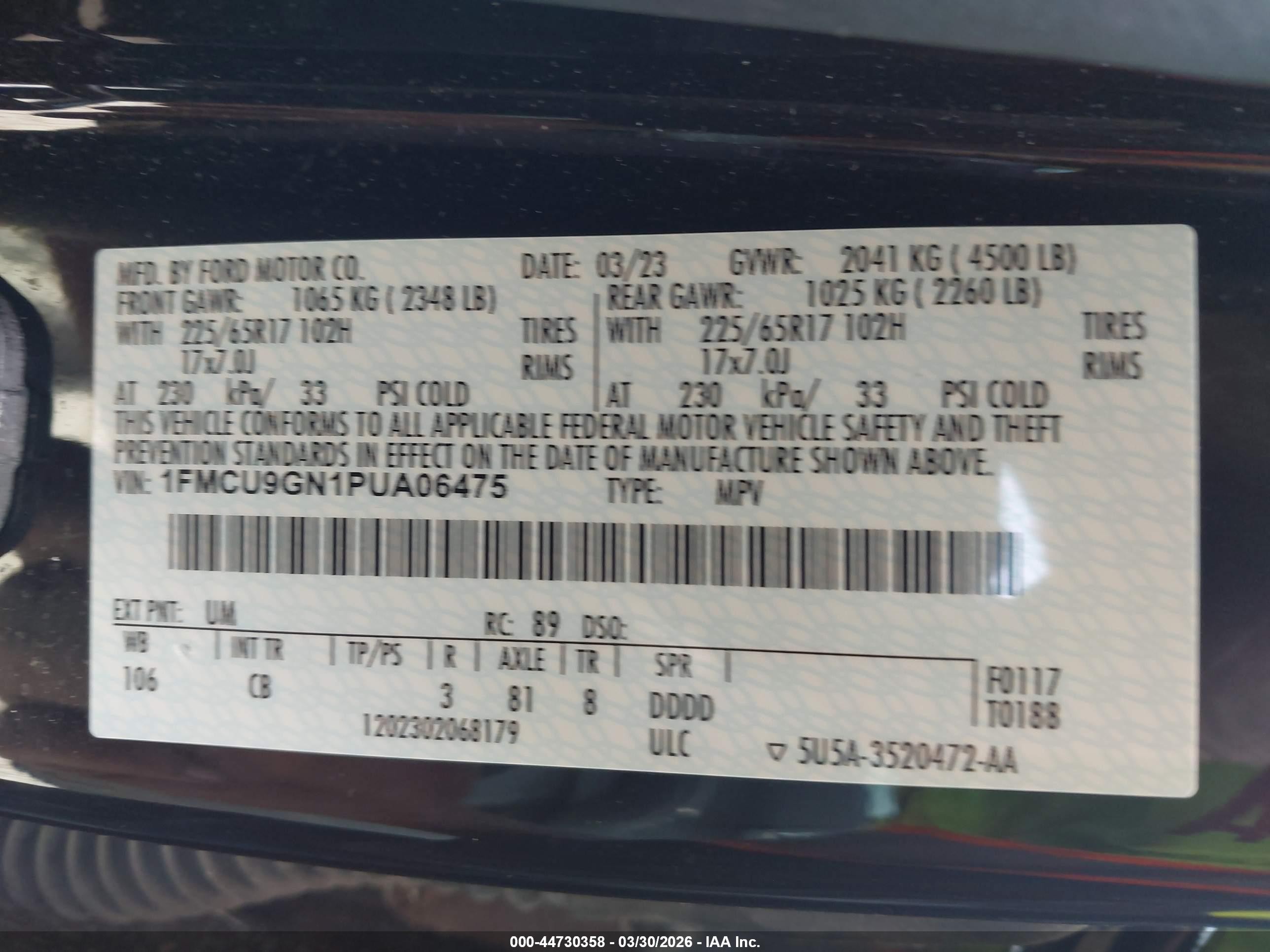 2023 Ford Escape Active Black vin: 1FMCU9GN1PUA06475
