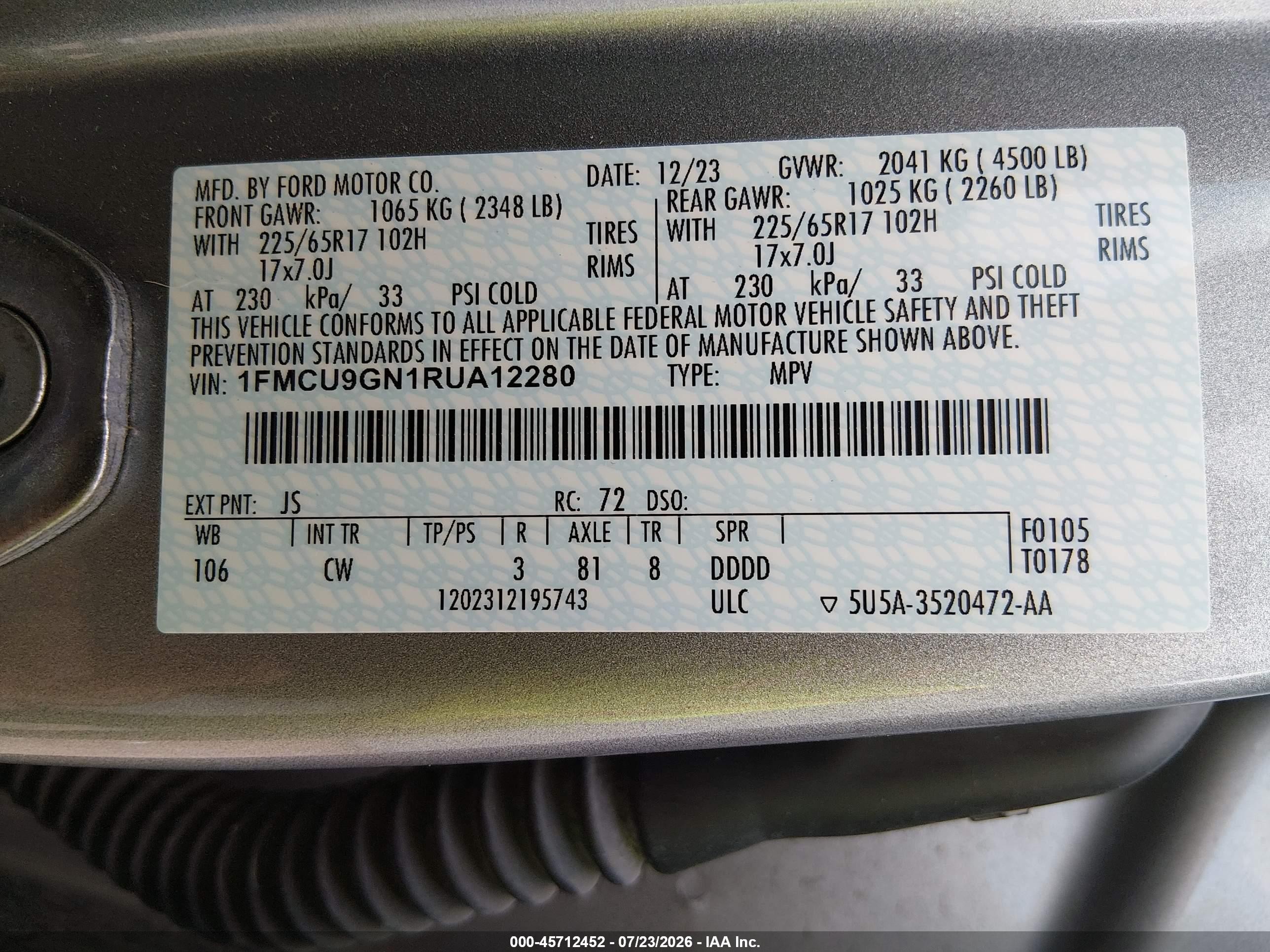 2024 Ford Escape Active Silver vin: 1FMCU9GN1RUA12280
