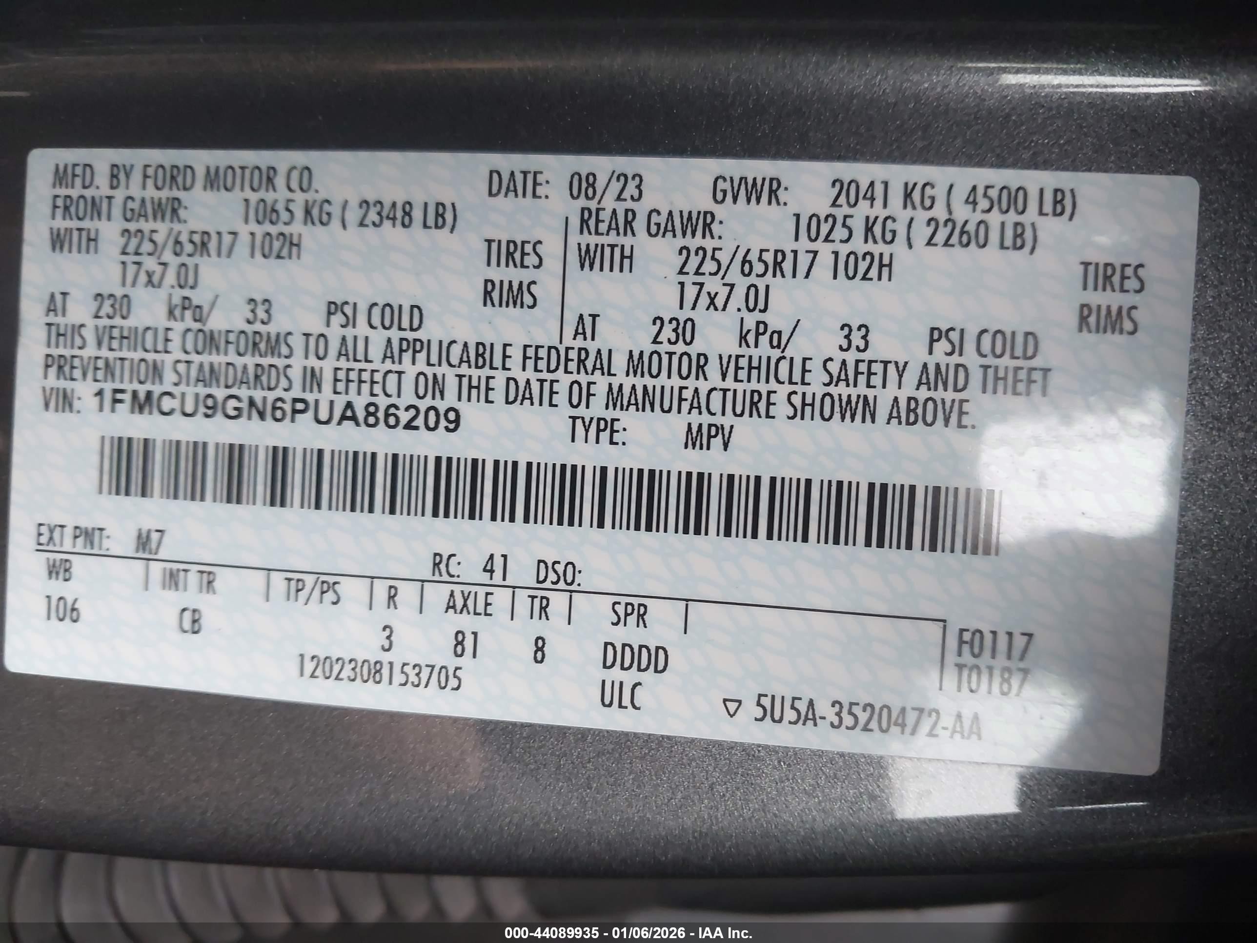 2023 Ford Escape Active Серый vin: 1FMCU9GN6PUA86209
