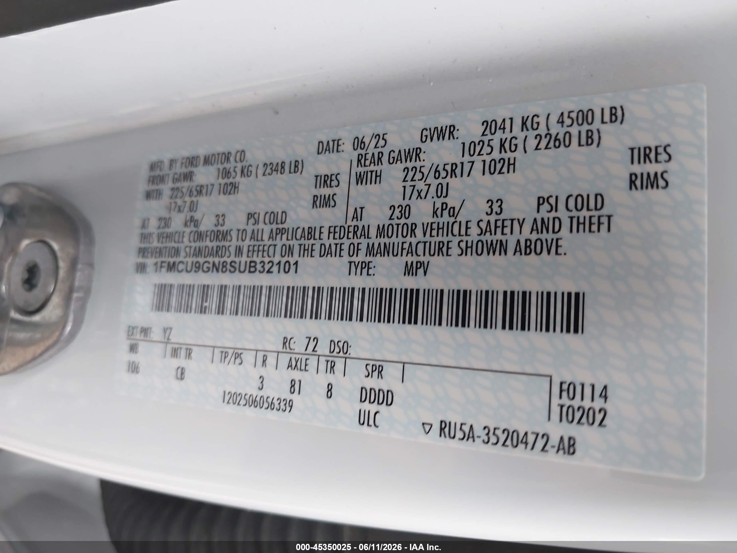 2025 Ford Escape Active Black vin: 1FMCU9GN8SUB32101
