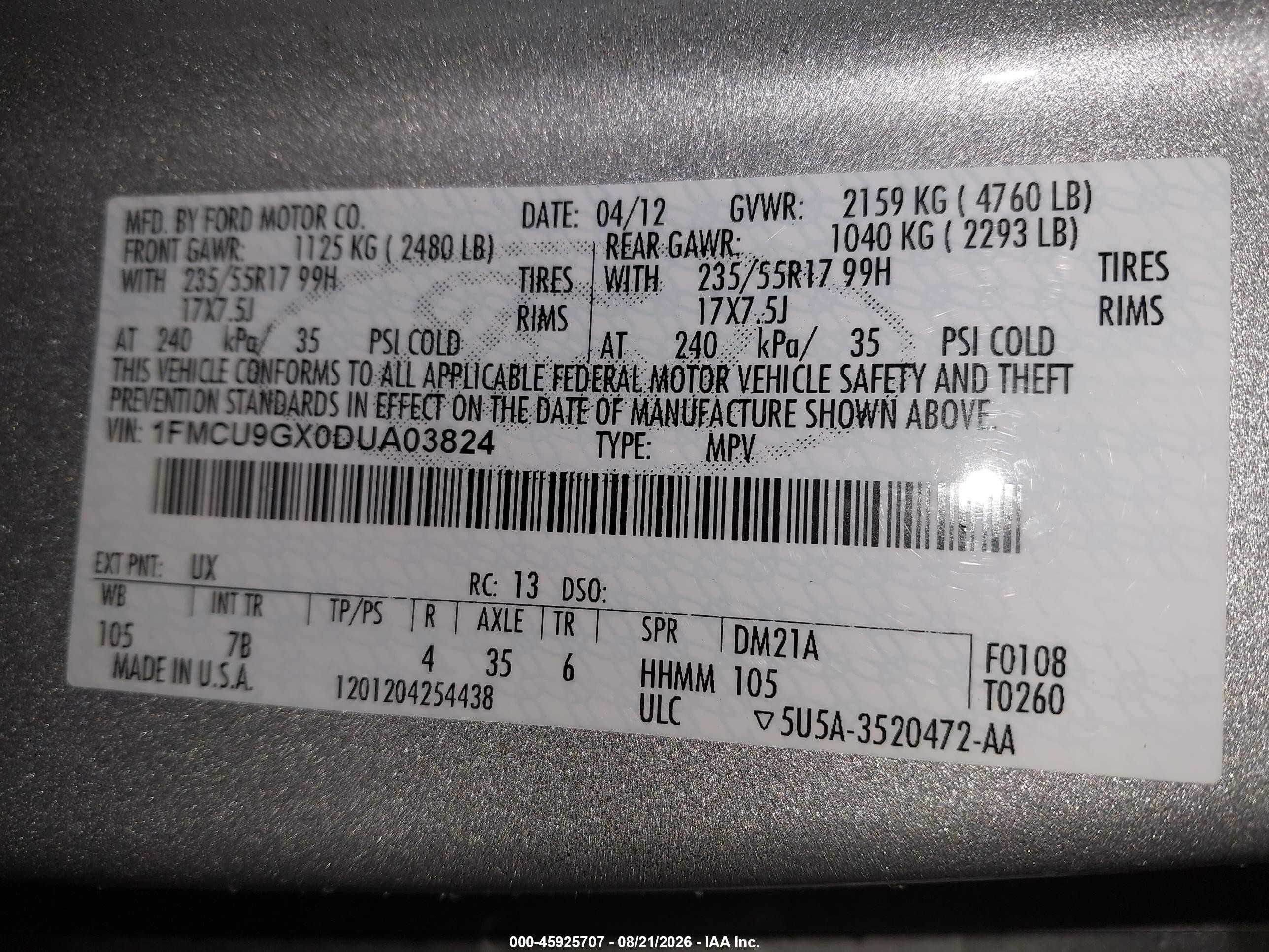 2013 Ford Escape Se Gray vin: 1FMCU9GX0DUA03824