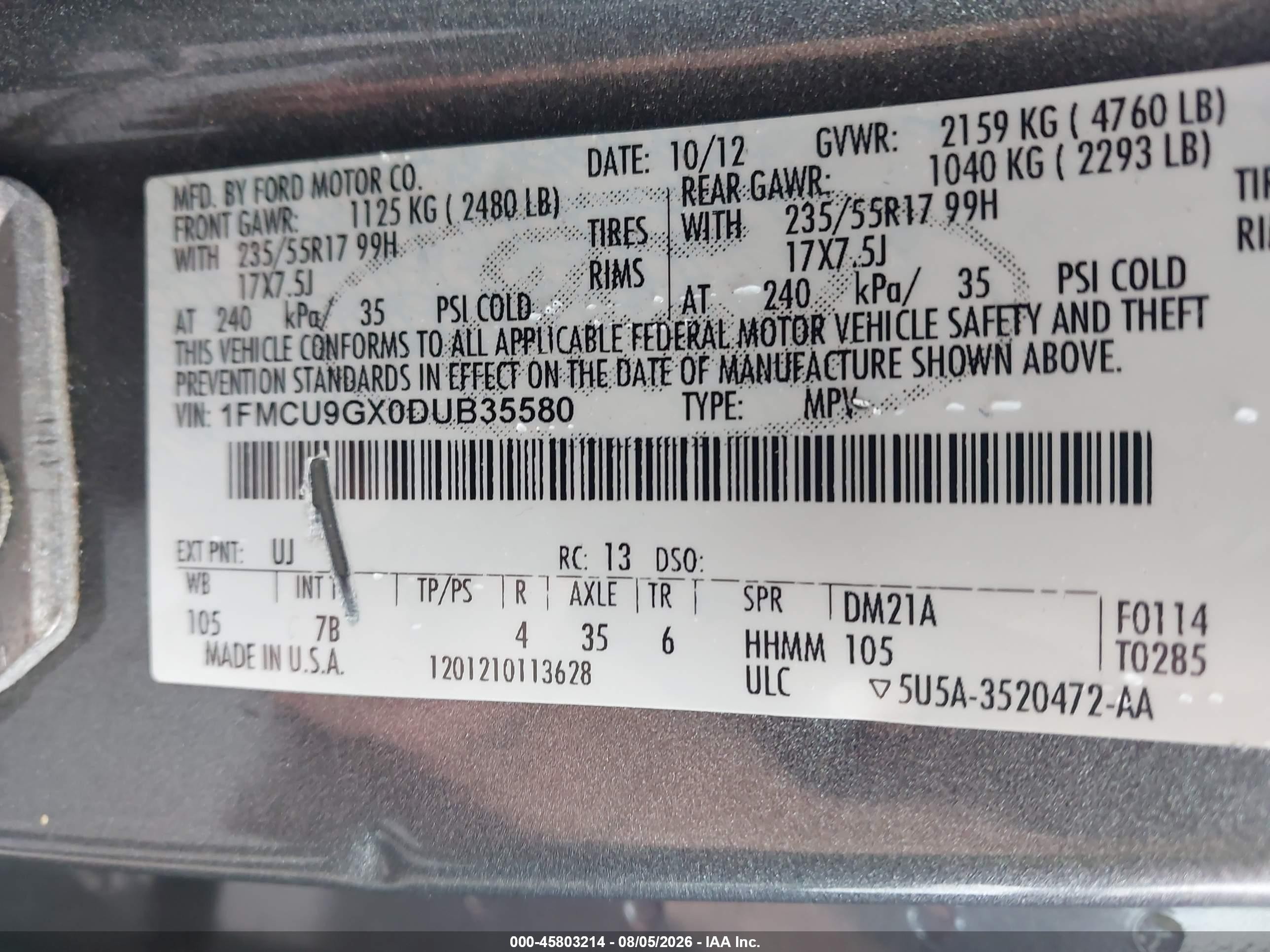 2013 Ford Escape Se Gray vin: 1FMCU9GX0DUB35580
