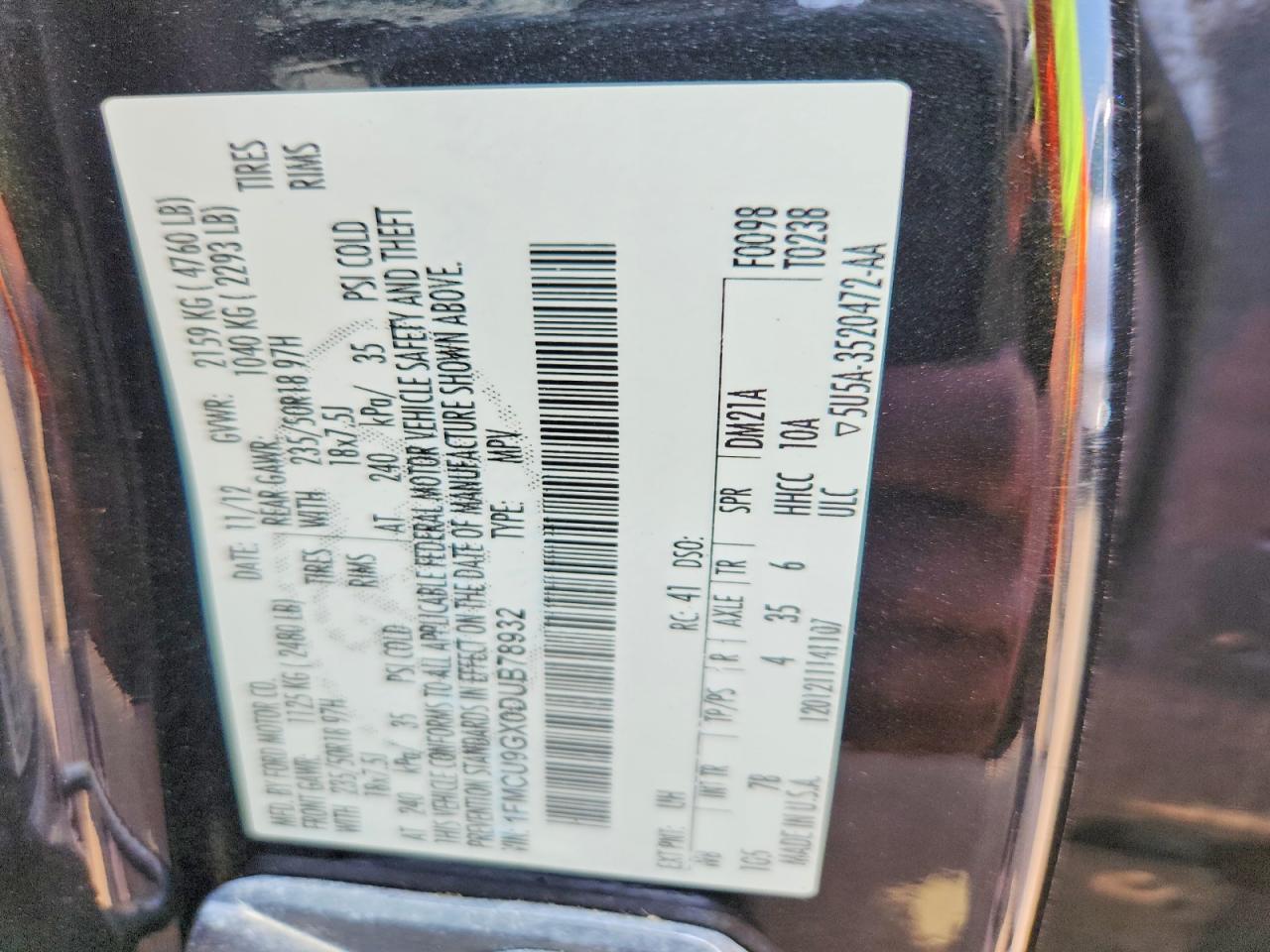 2013 Ford Escape Se Black vin: 1FMCU9GX0DUB78932