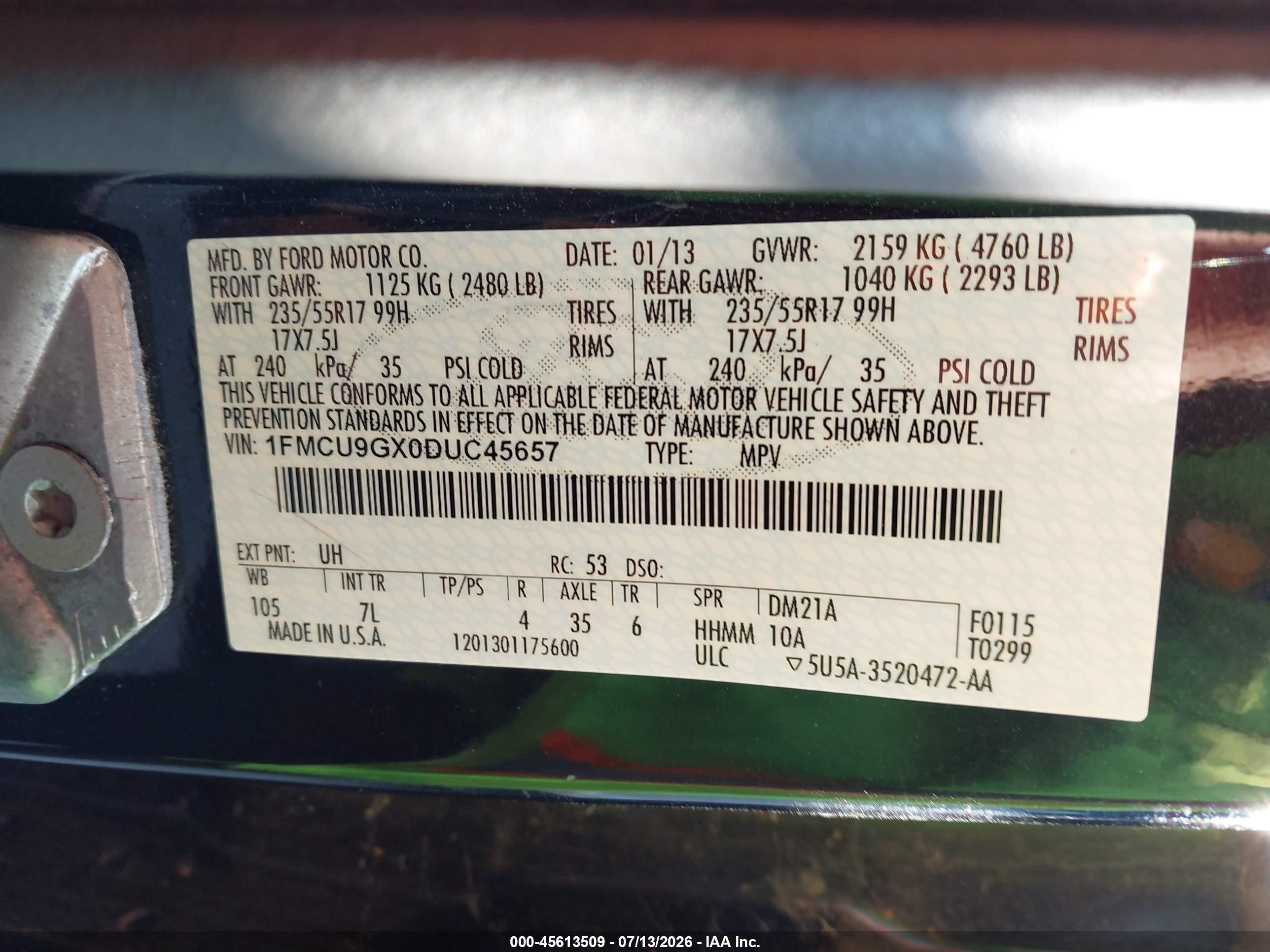 2013 Ford Escape Se Black vin: 1FMCU9GX0DUC45657