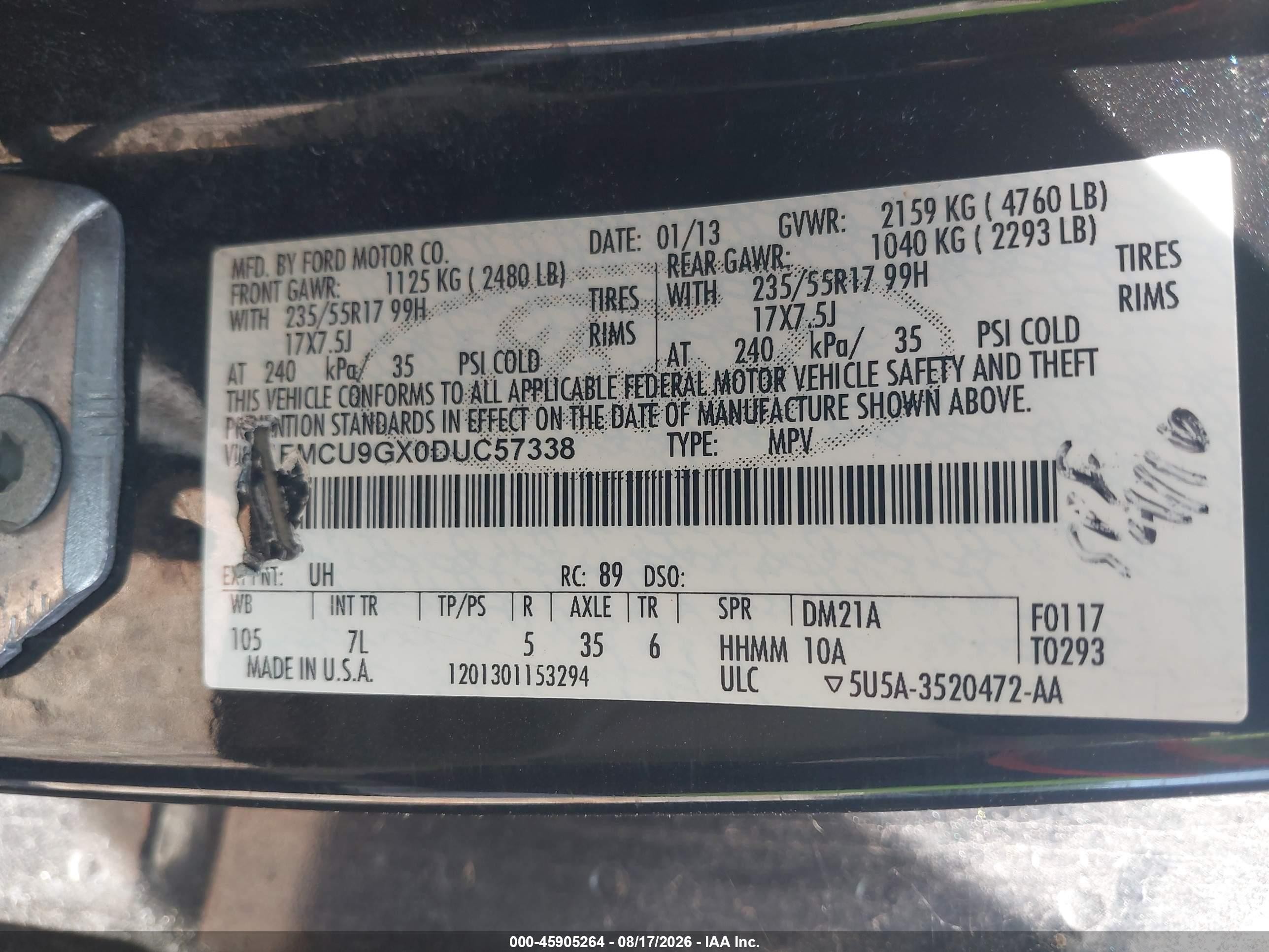 2013 Ford Escape Se Black vin: 1FMCU9GX0DUC57338