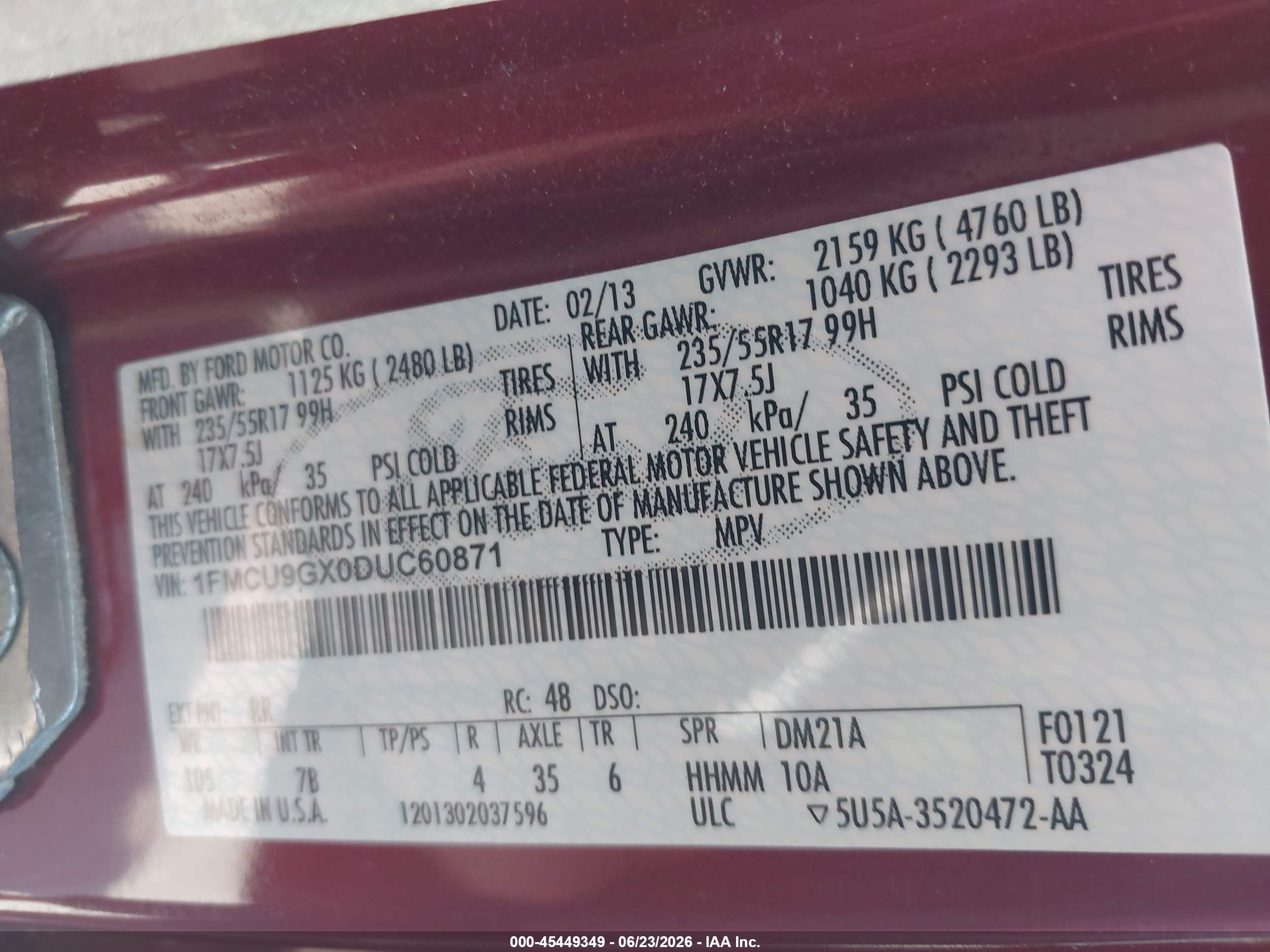 2013 Ford Escape Se Red vin: 1FMCU9GX0DUC60871