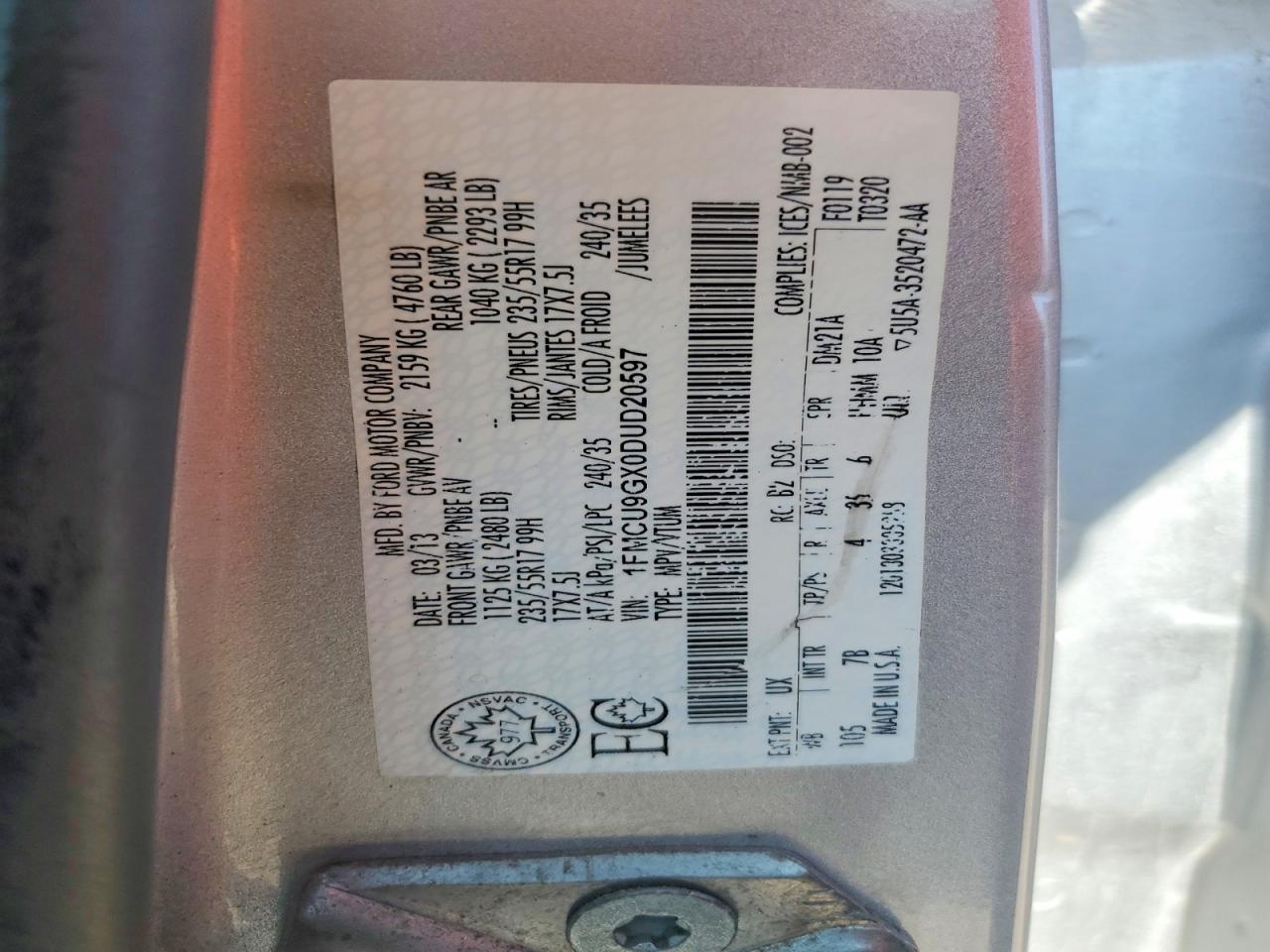 2013 Ford Escape Se Silver vin: 1FMCU9GX0DUD20597