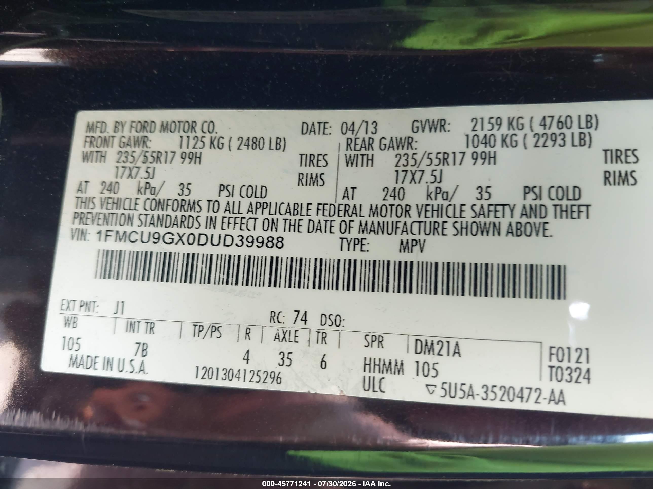 2013 Ford Escape Se Black vin: 1FMCU9GX0DUD39988