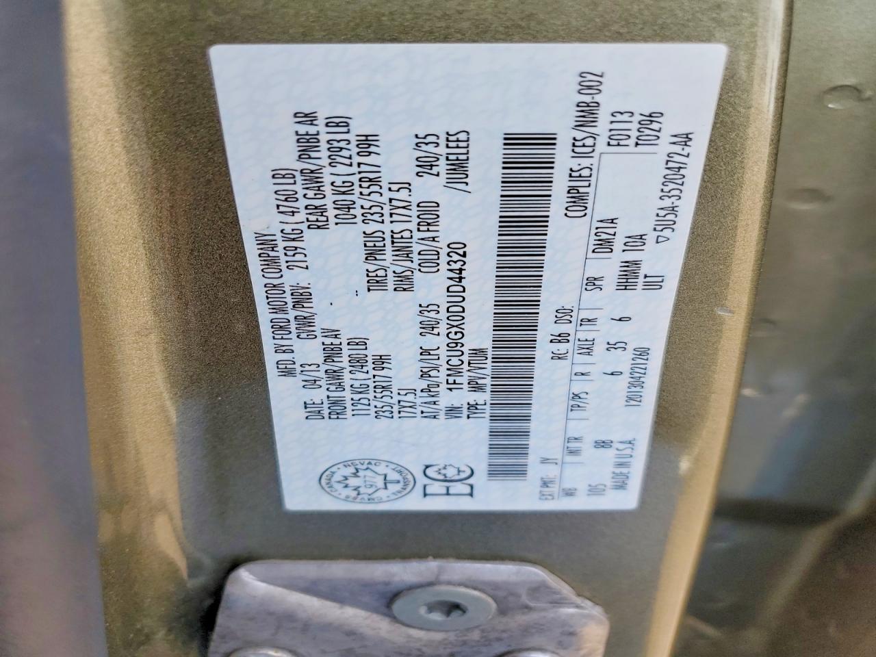 2013 Ford Escape Se Green vin: 1FMCU9GX0DUD44320