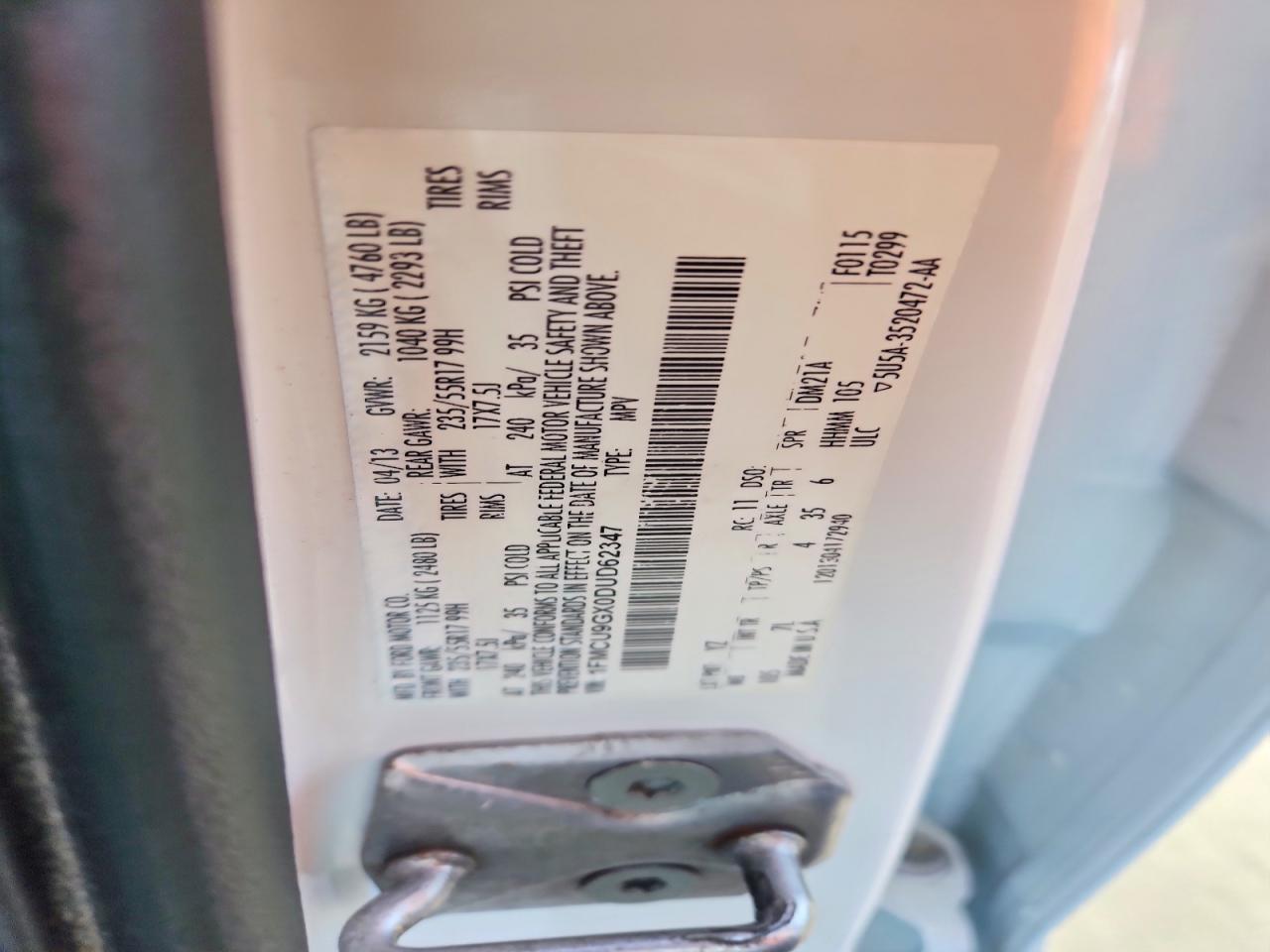 2013 Ford Escape S Fwd White vin: 1FMCU9GX0DUD62347