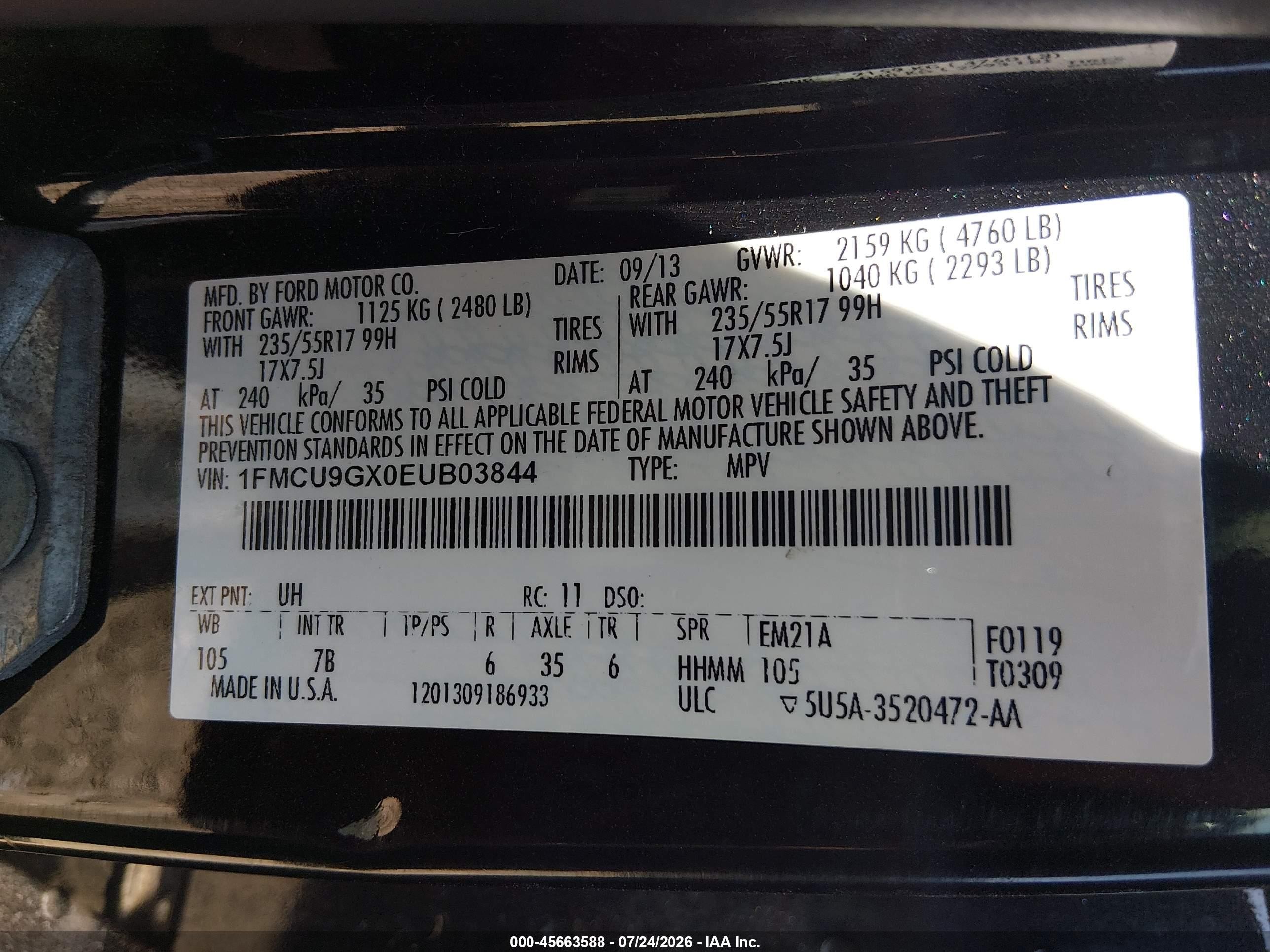 2014 Ford Escape Se Black vin: 1FMCU9GX0EUB03844