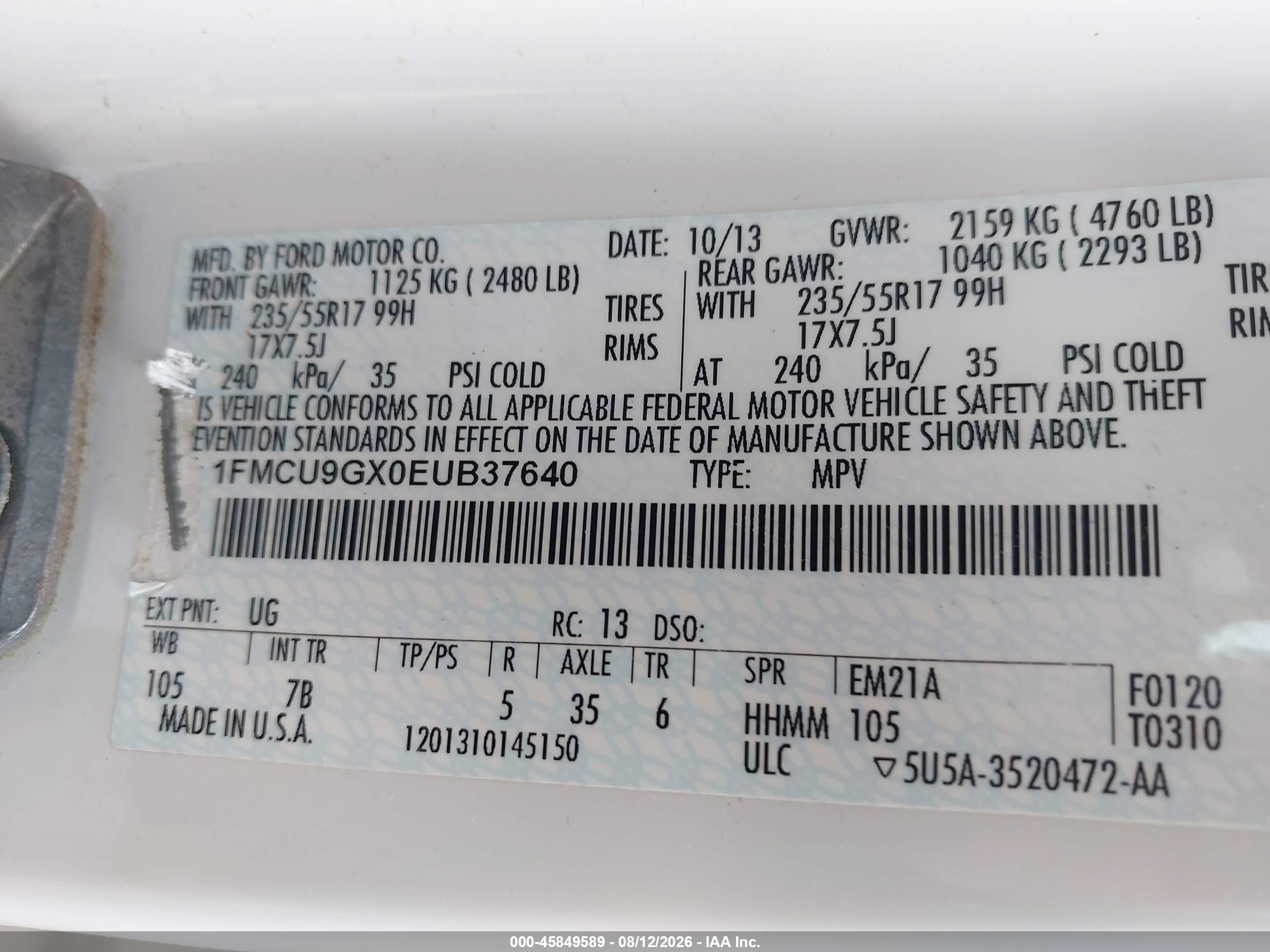 2014 Ford Escape Se Белый vin: 1FMCU9GX0EUB37640