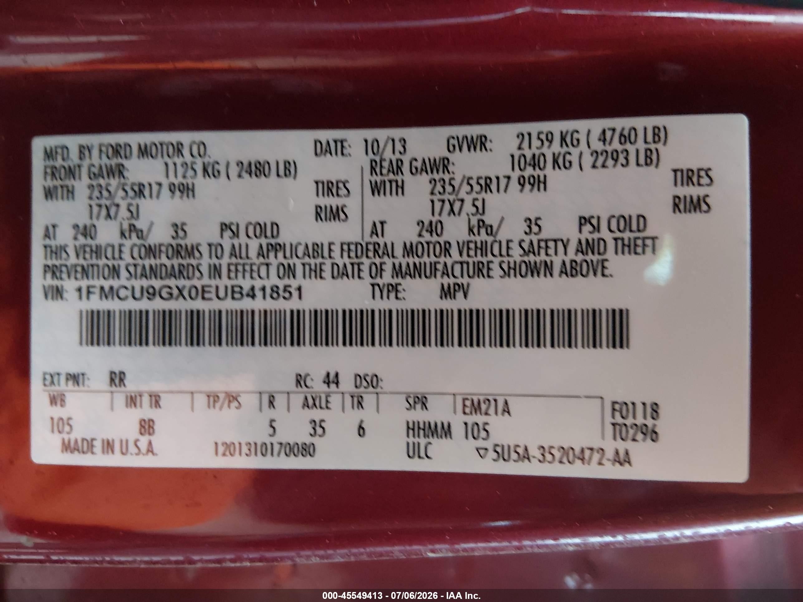 2014 Ford Escape Se Burgundy vin: 1FMCU9GX0EUB41851