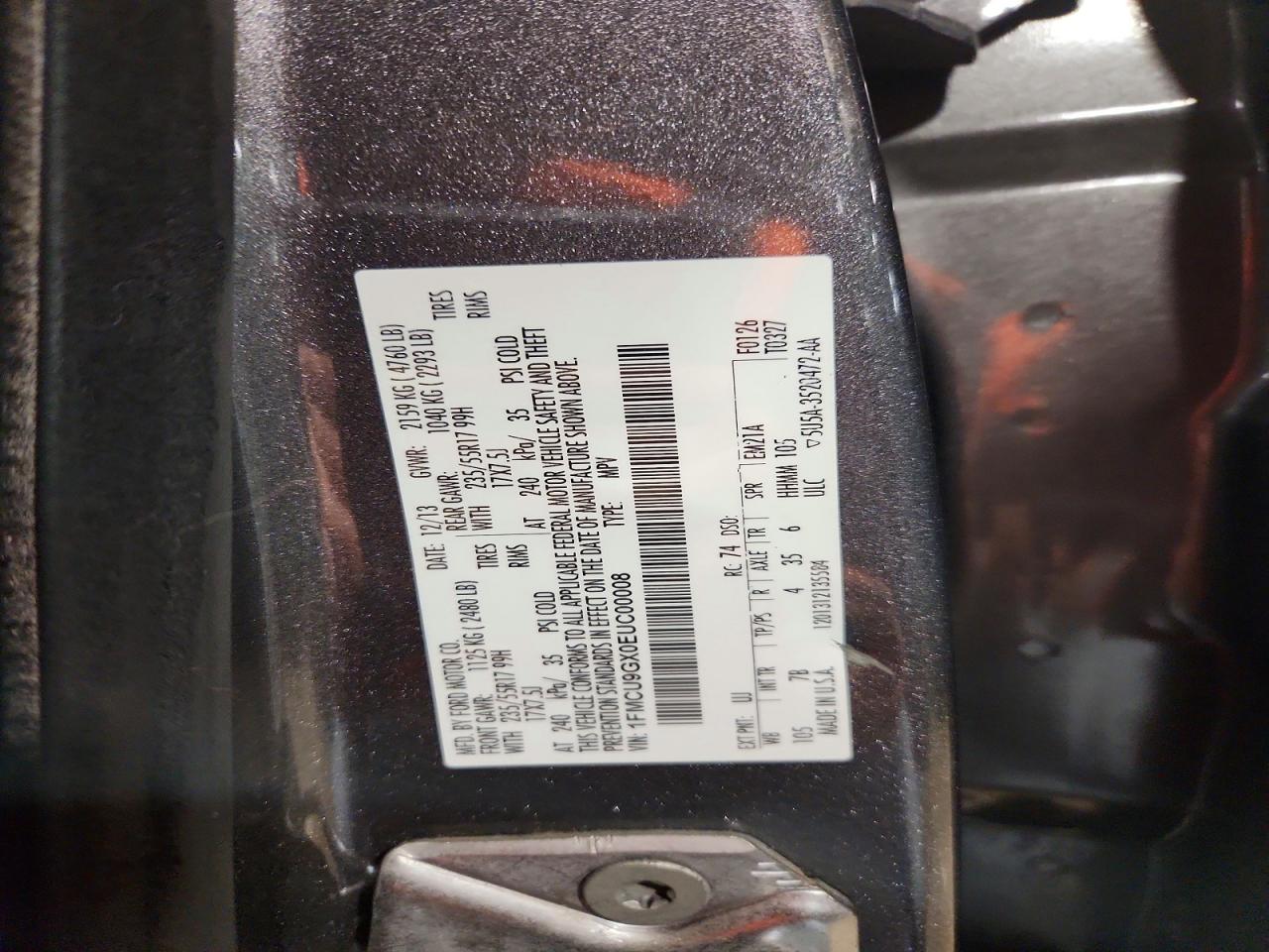 2014 Ford Escape Se Gray vin: 1FMCU9GX0EUC00008