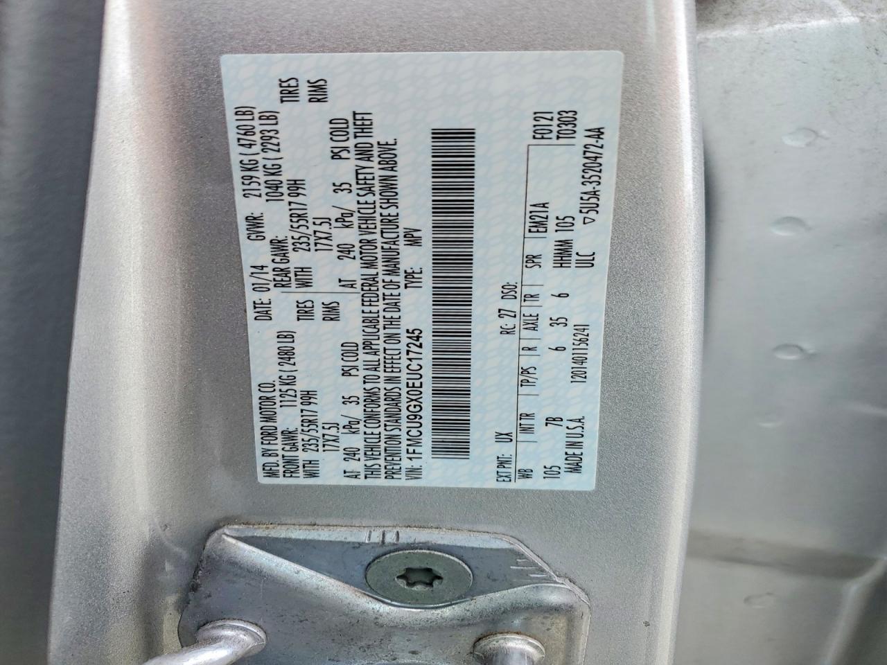 2014 Ford Escape Se Silver vin: 1FMCU9GX0EUC17245