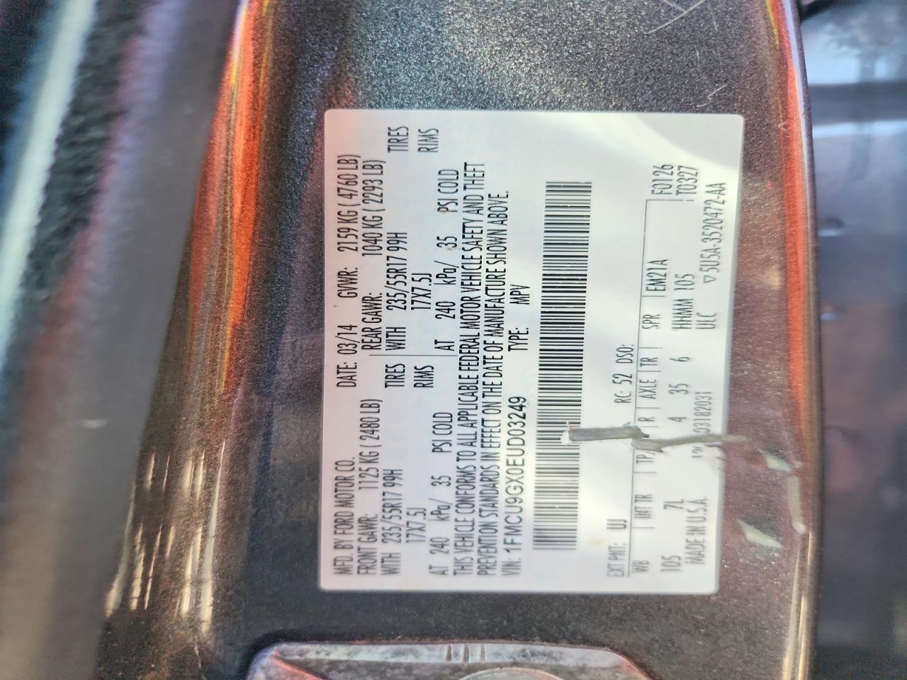 2014 Ford Escape Se Угольный vin: 1FMCU9GX0EUD03249