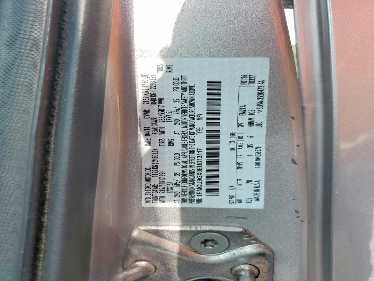 2014 Ford Escape Se Silver vin: 1FMCU9GX0EUD13117