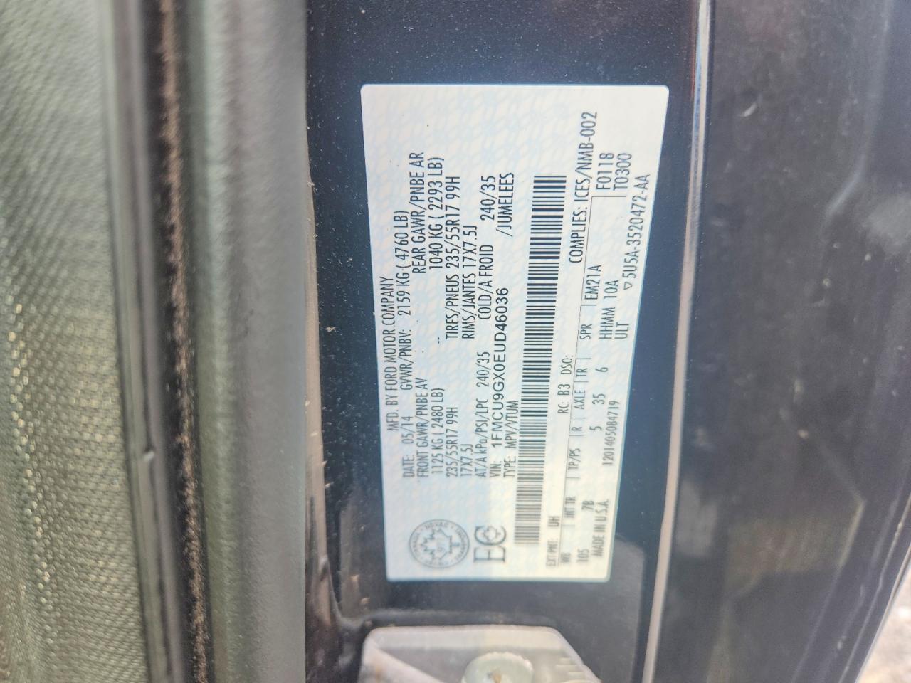 2014 Ford Escape Se Black vin: 1FMCU9GX0EUD46036