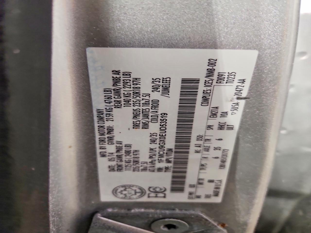 2014 Ford Escape Se Silver vin: 1FMCU9GX0EUD53519