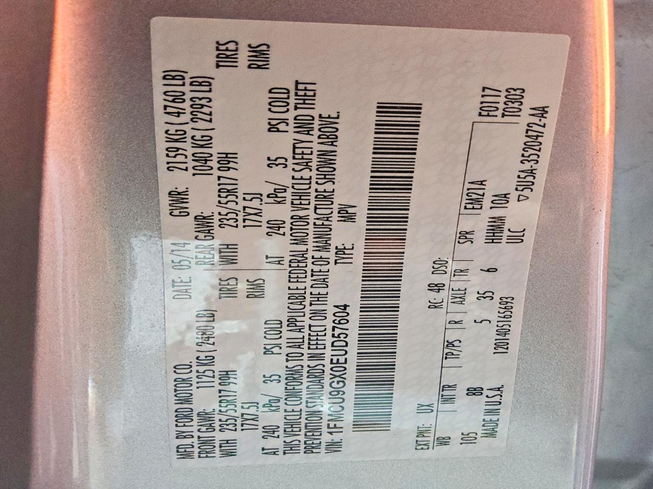 2014 Ford Escape Se Silver vin: 1FMCU9GX0EUD57604
