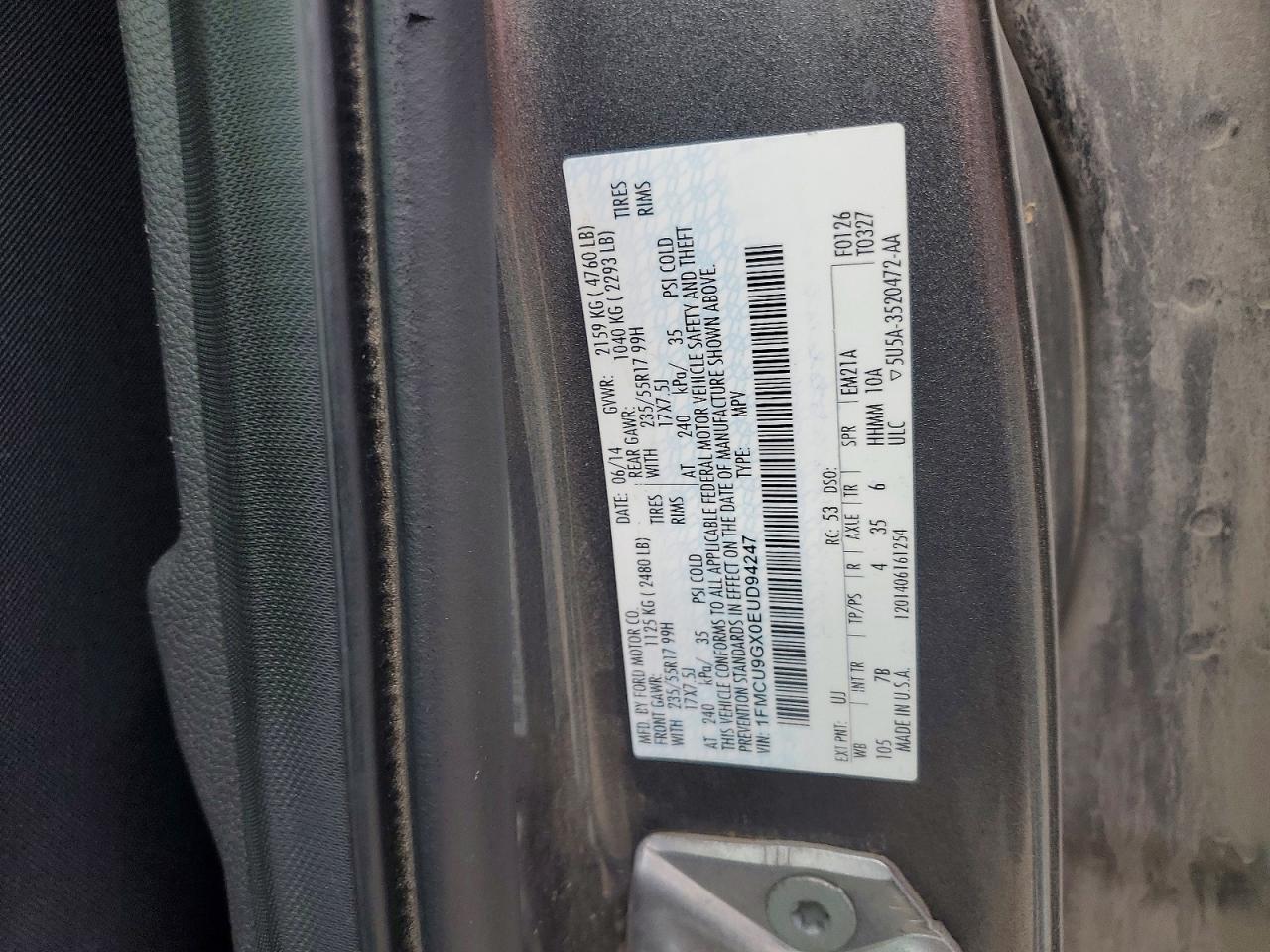 2014 Ford Escape Se Gray vin: 1FMCU9GX0EUD94247