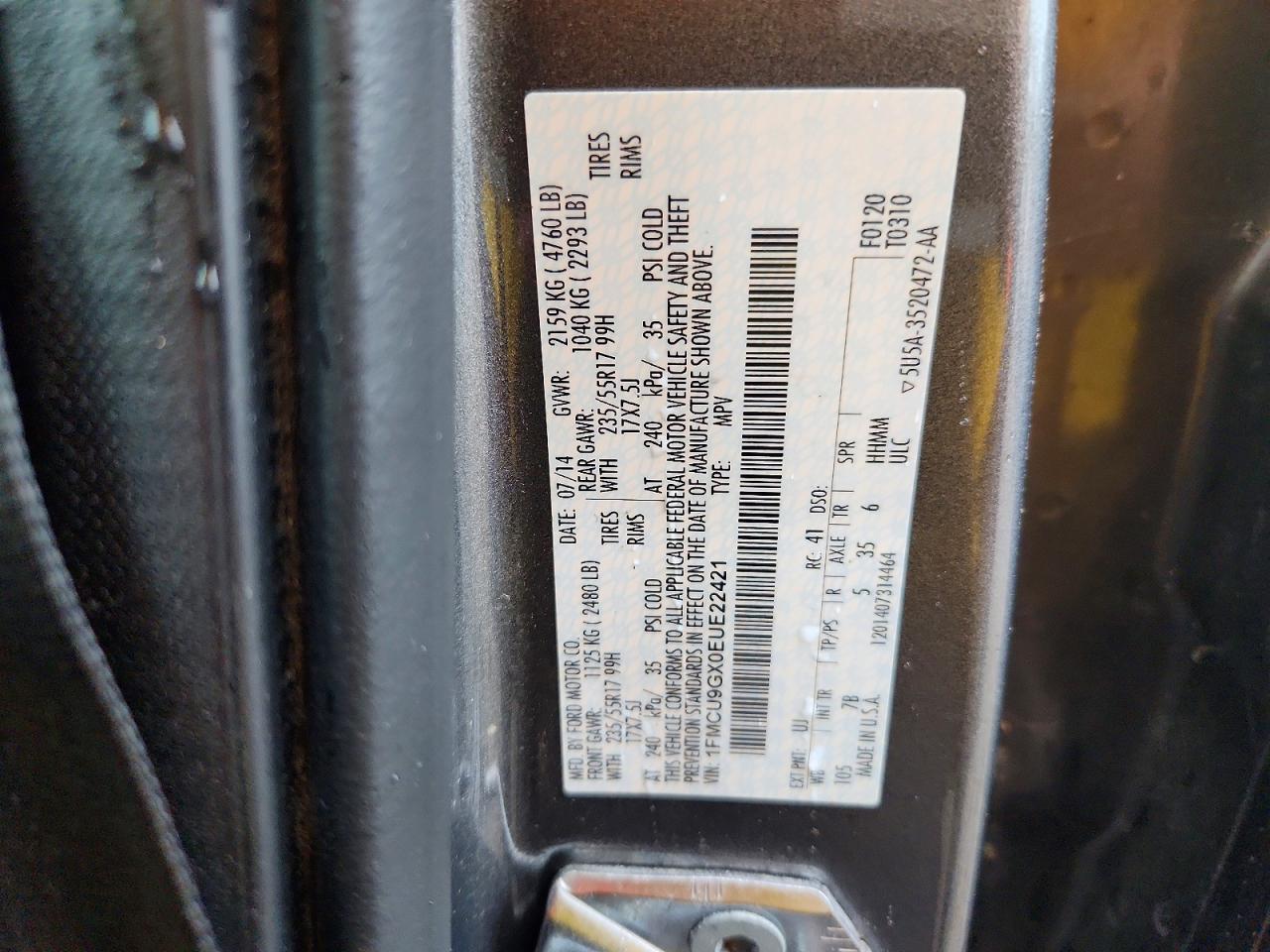 2014 Ford Escape Se Gray vin: 1FMCU9GX0EUE22421