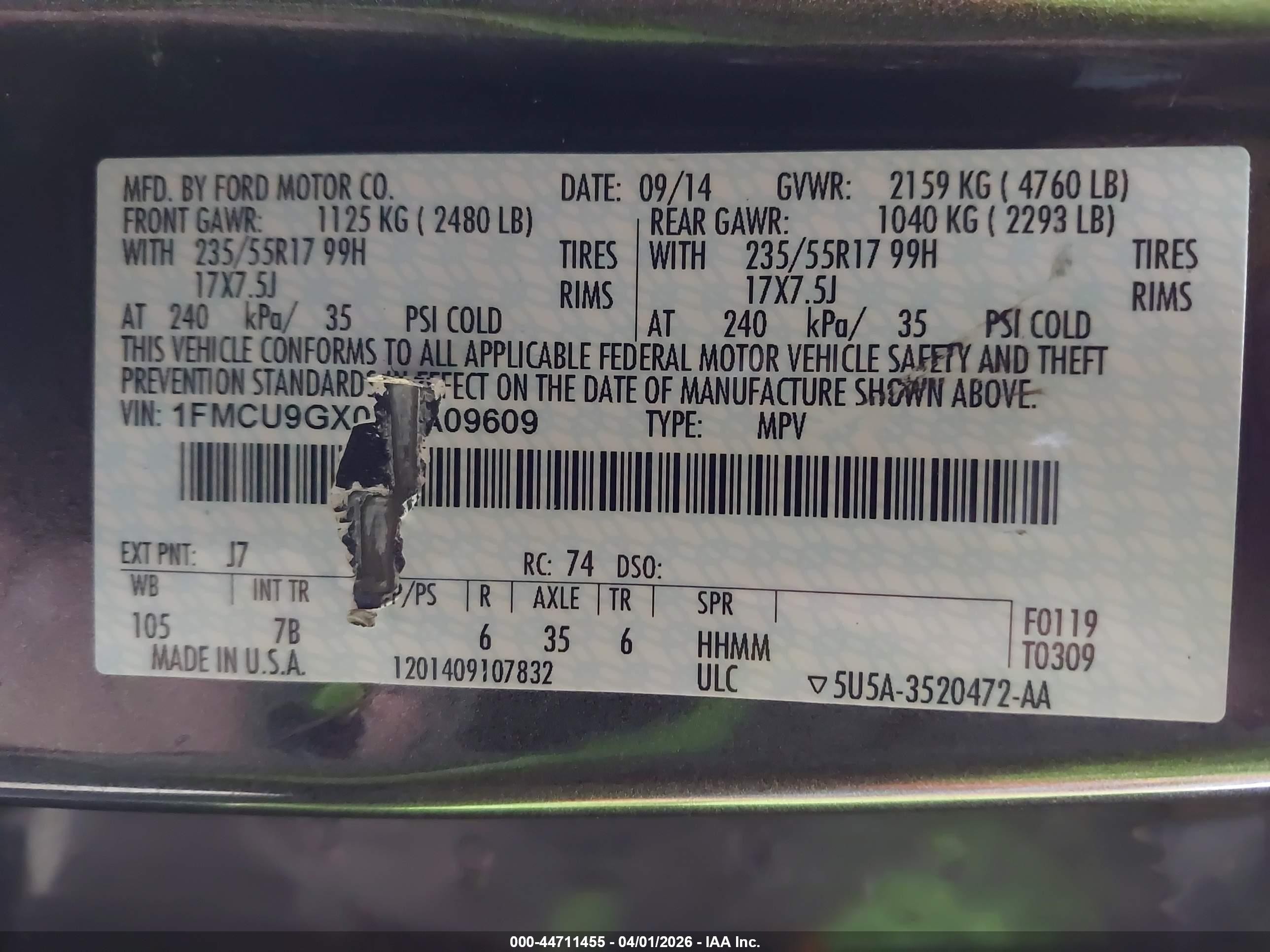 2015 Ford Escape Se Gray vin: 1FMCU9GX0FUA09609