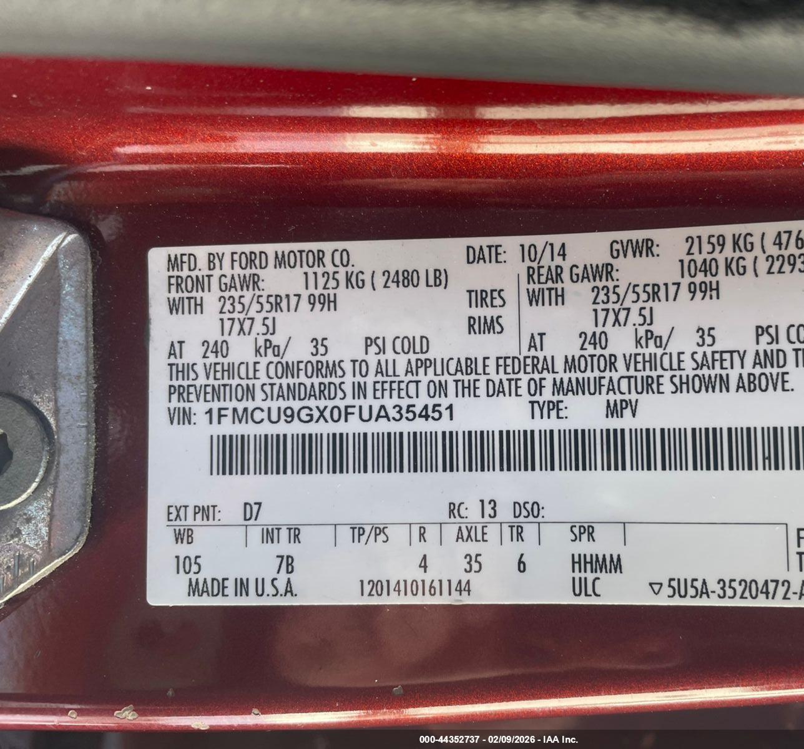 2015 Ford Escape Se Red vin: 1FMCU9GX0FUA35451