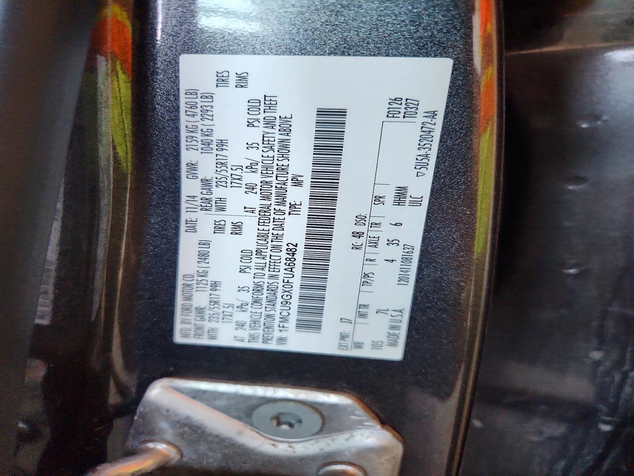 2015 Ford Escape Se Gray vin: 1FMCU9GX0FUA68482