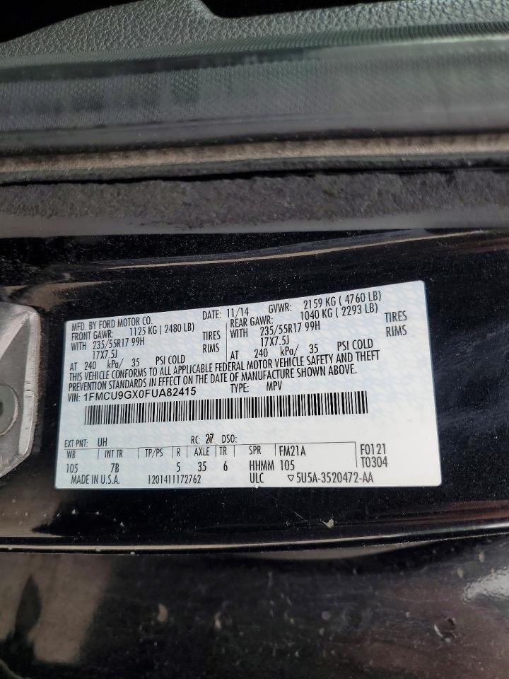 2015 Ford Escape Se Black vin: 1FMCU9GX0FUA82415