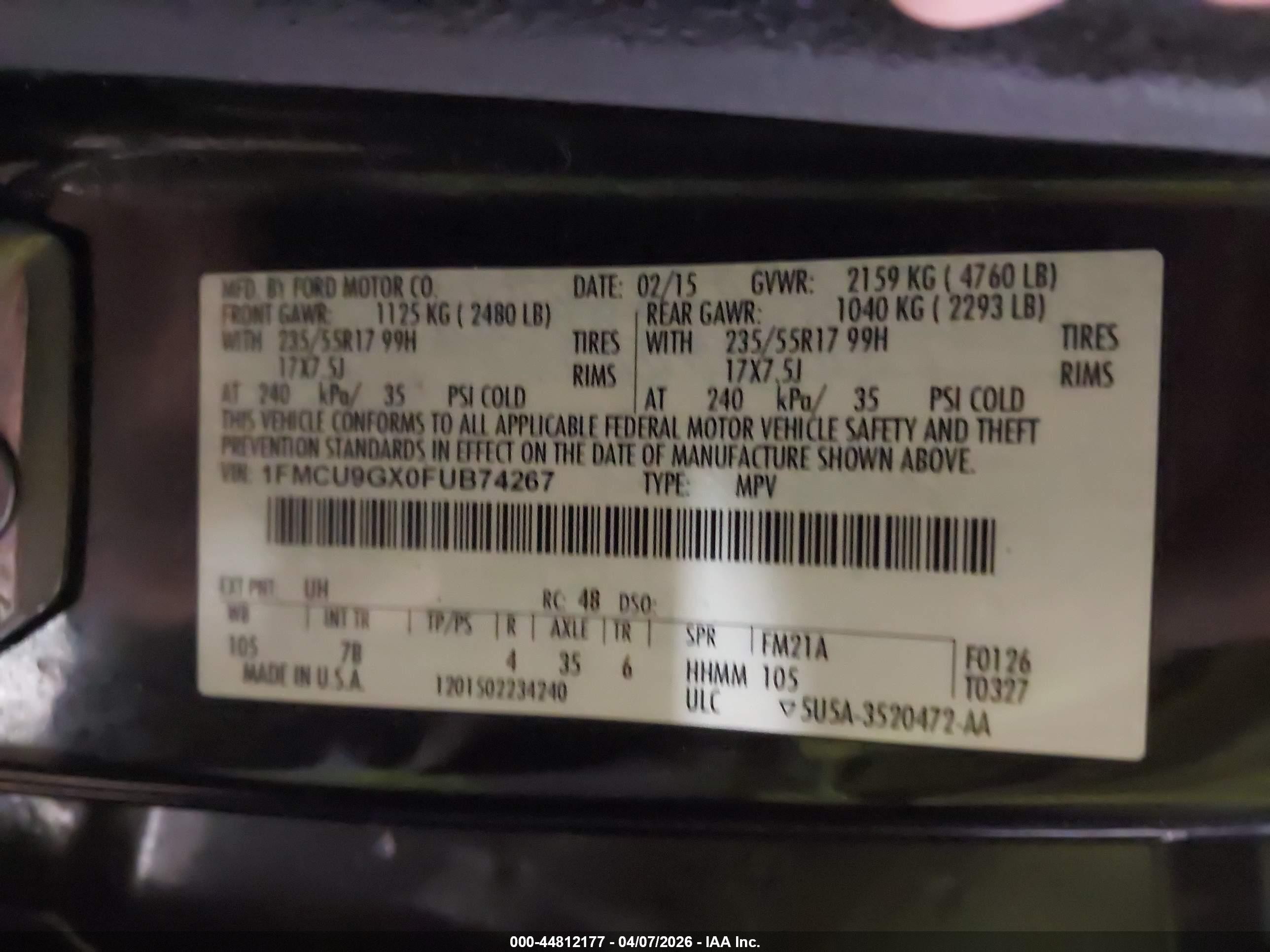 2015 Ford Escape Se Черный vin: 1FMCU9GX0FUB74267